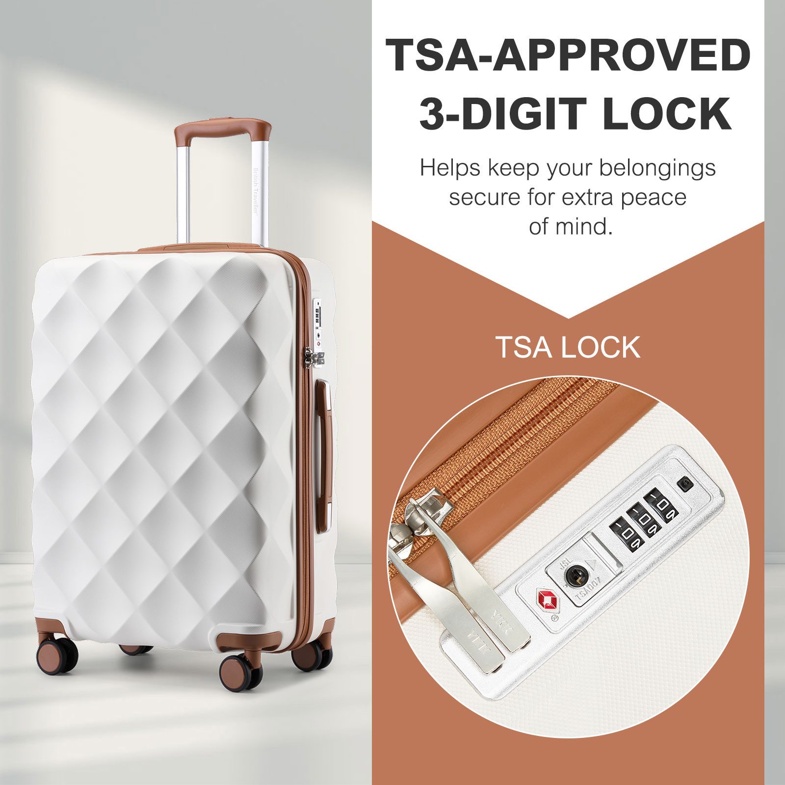 British Traveller Koffer ABS+PC Trolley mit TSA-Schloss, Ideal als Reisekoffer, Rollkoffer – Bild 4 von 5