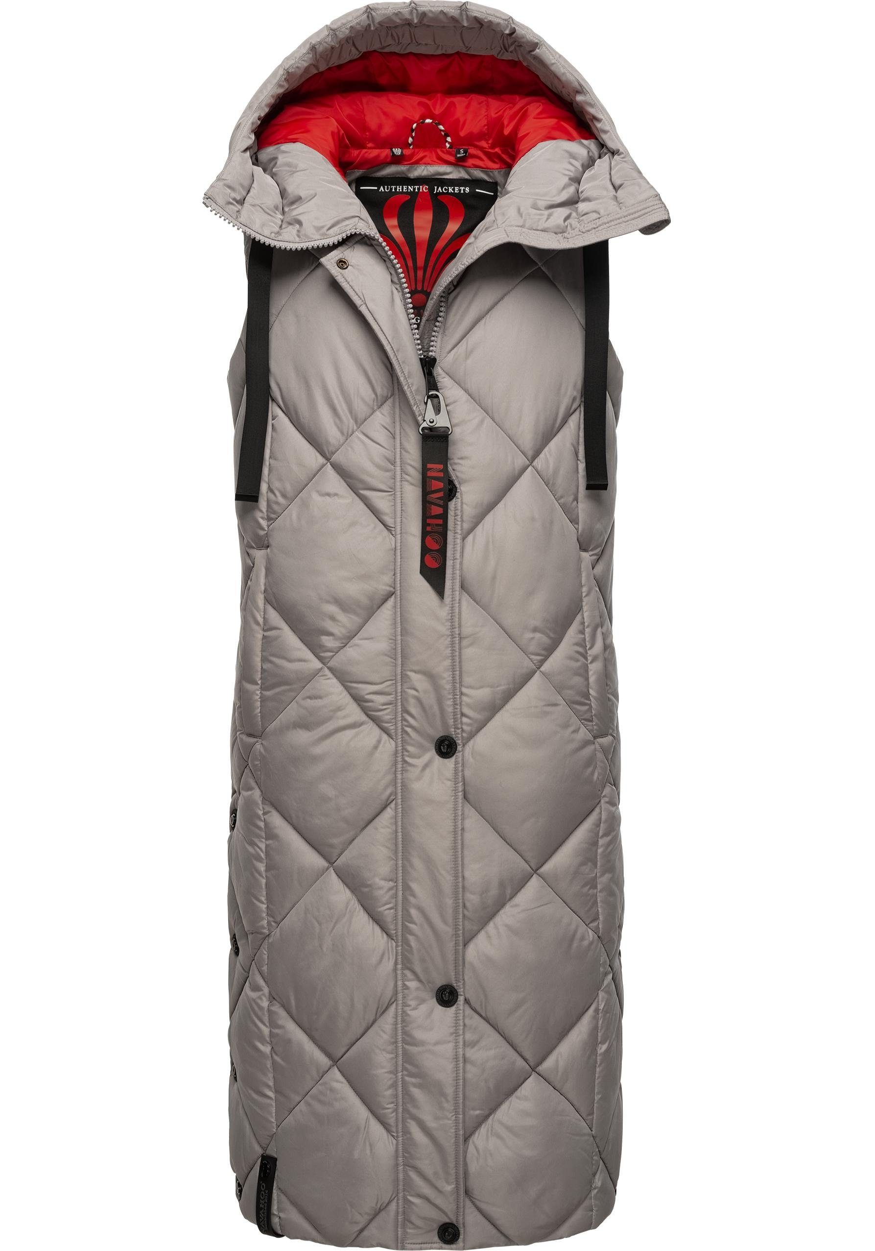 Navahoo Steppweste Schnuckel warme Damen Outdoor-Weste lang mit Kapuze – Bild 4 von 5