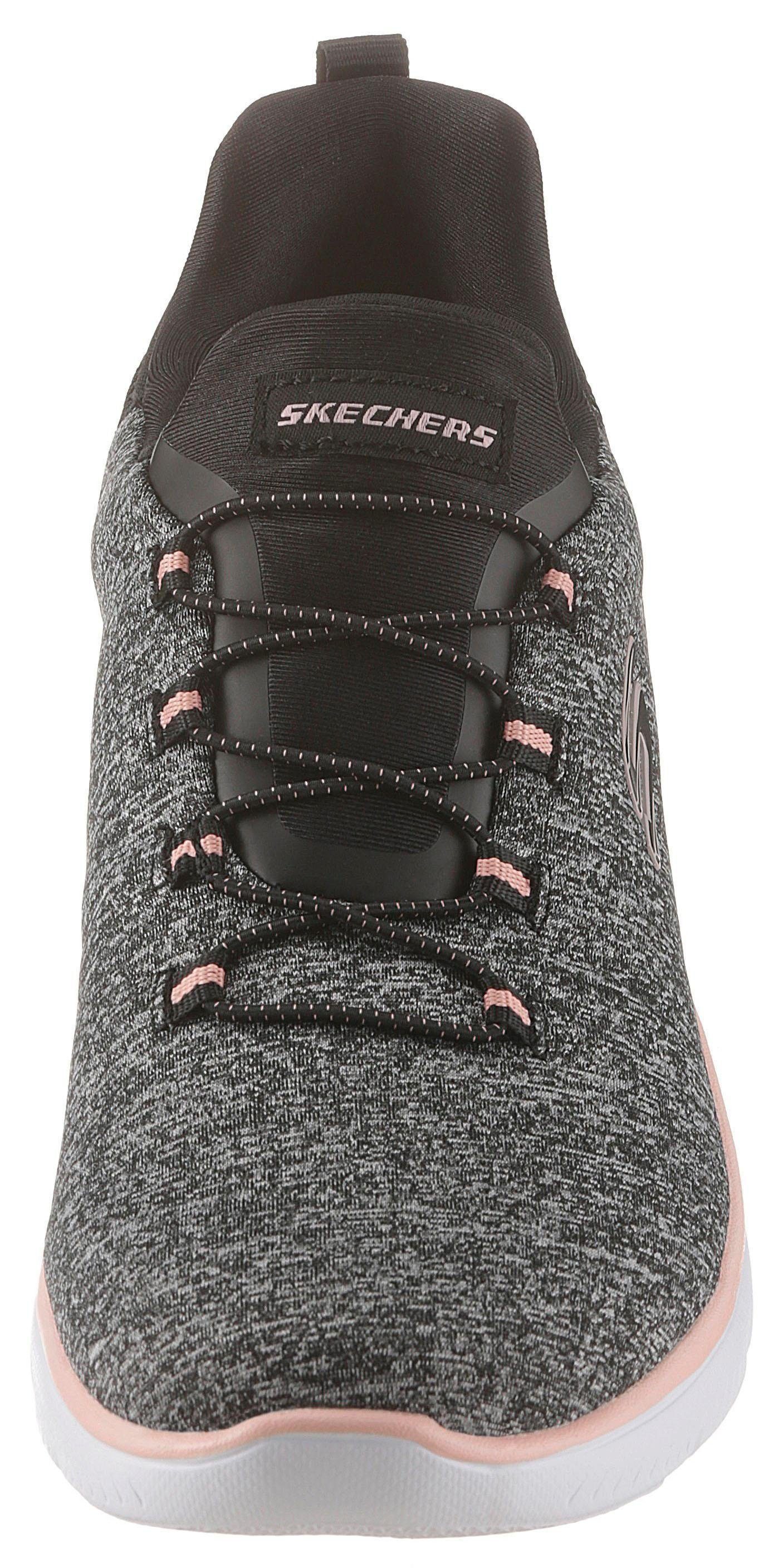 Sneaker Summits-Quick Gummiband schwarz mit Skechers altrosa Slip-On Getaway /