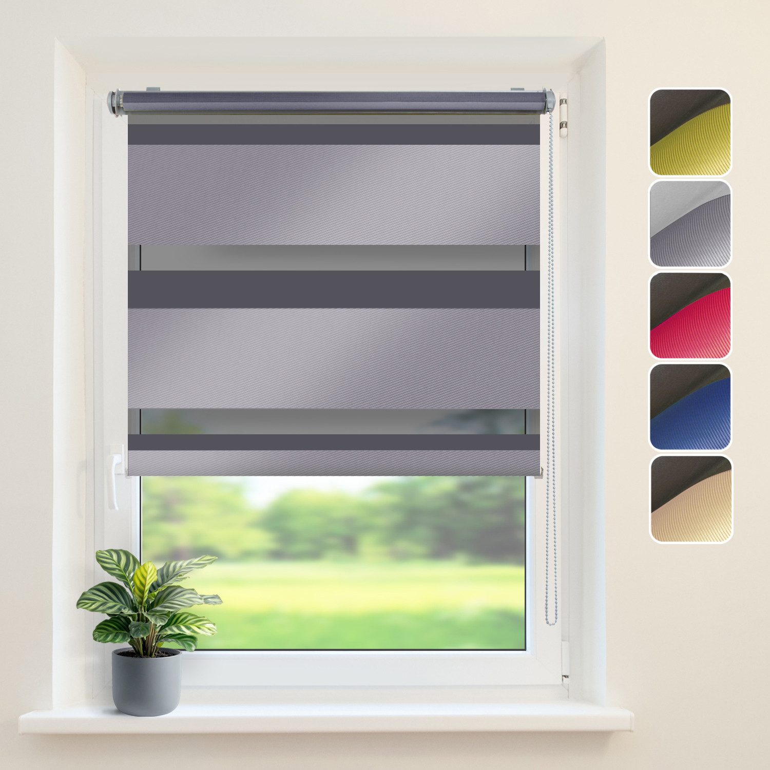 Doppelrollo "Metallic" Rollo Klemmfix-Halterung, DomDeco, Klemm- oder Schraubmontage, Klemmbar, Kettenzug, ohne Bohren, Sicht- und Blendschutz