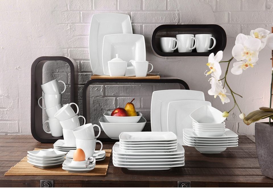 creaTable Kombiservice Geschirr-Set VICTORIA (50-tlg), 6 Personen, Porzellan, Service, weiß, 50 Teile, für 6 Personen – Bild 3 von 5