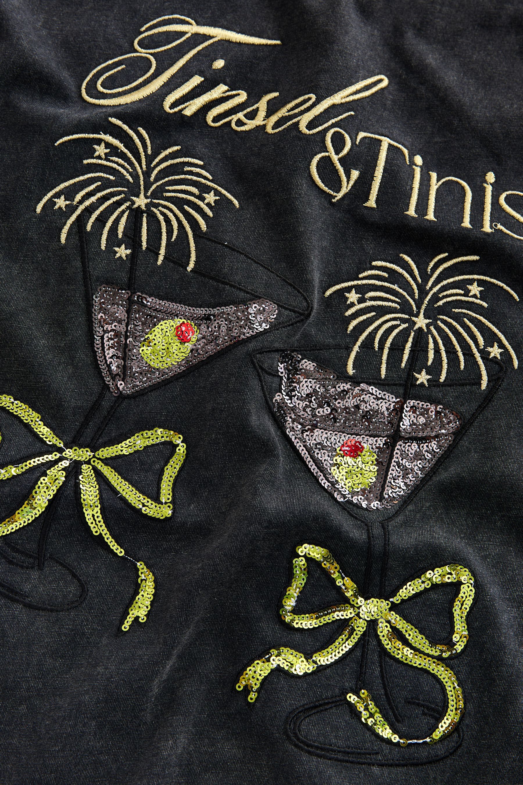 Next T-Shirt Rundhals-T-Shirt mit Tinsel Tinis-Stickerei (1-tlg)