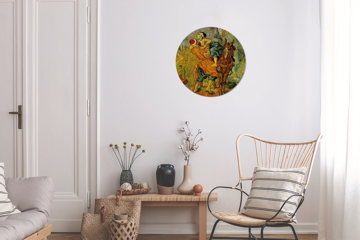 Der van Tapetenkreis Tapetenaufkleber, Kinderzimmer, von St), - Gemälde für MuchoWow Rund, barmherzige Samariter (1 Wohnzimmer Vincent Wandsticker Gogh