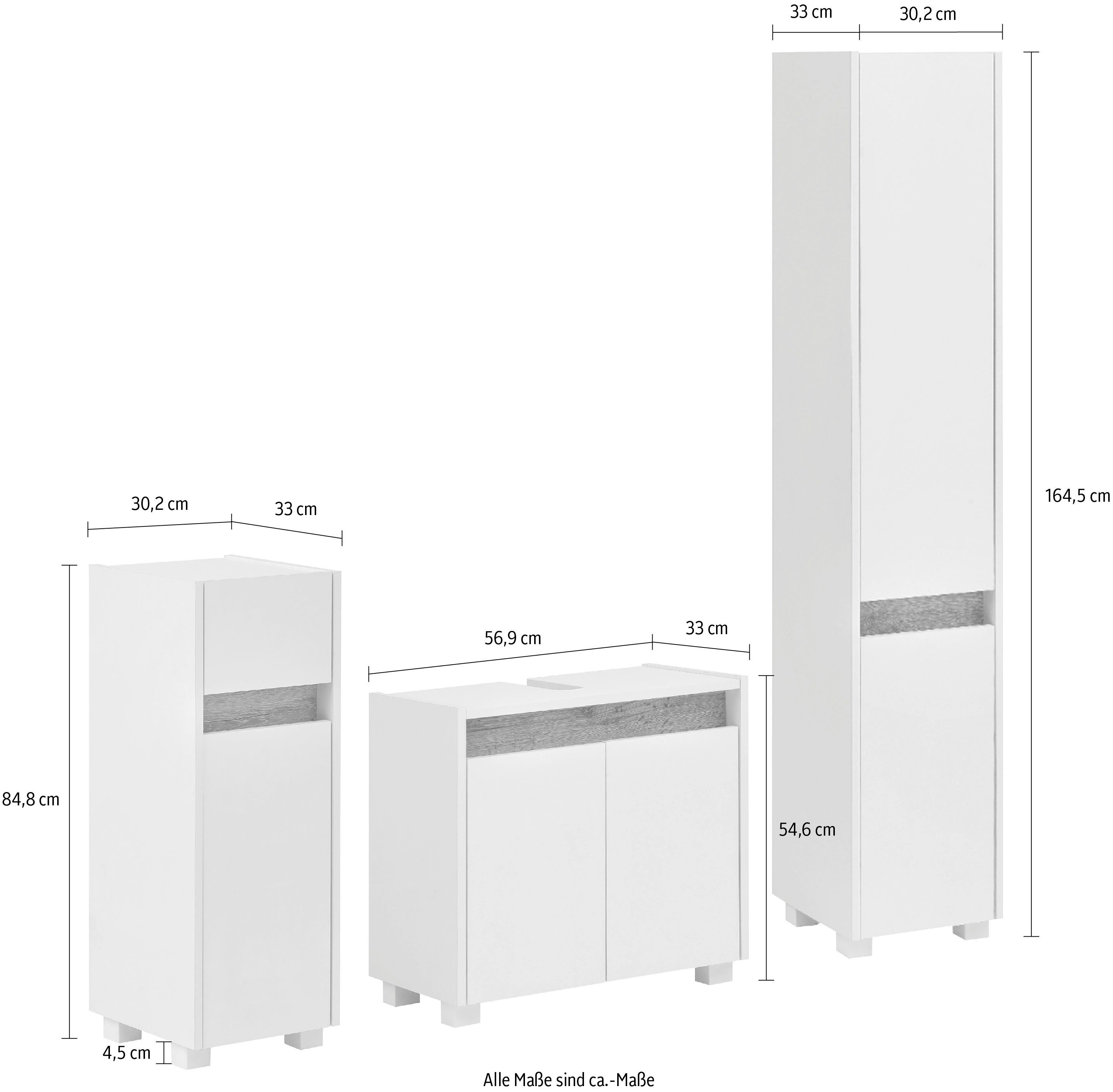 Schildmeyer Badmöbel-Set Cosmo in verschiedenen Farben made in Germany, (Set, 3-St), aus Unterschrank, Waschbeckenunterschrank und Hochschrank
