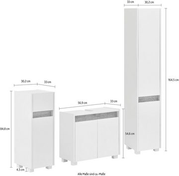 Schildmeyer Badmöbel-Set Cosmo, (Set, 3-St), aus Unterschrank, Waschbeckenunterschrank und Hochschrank
