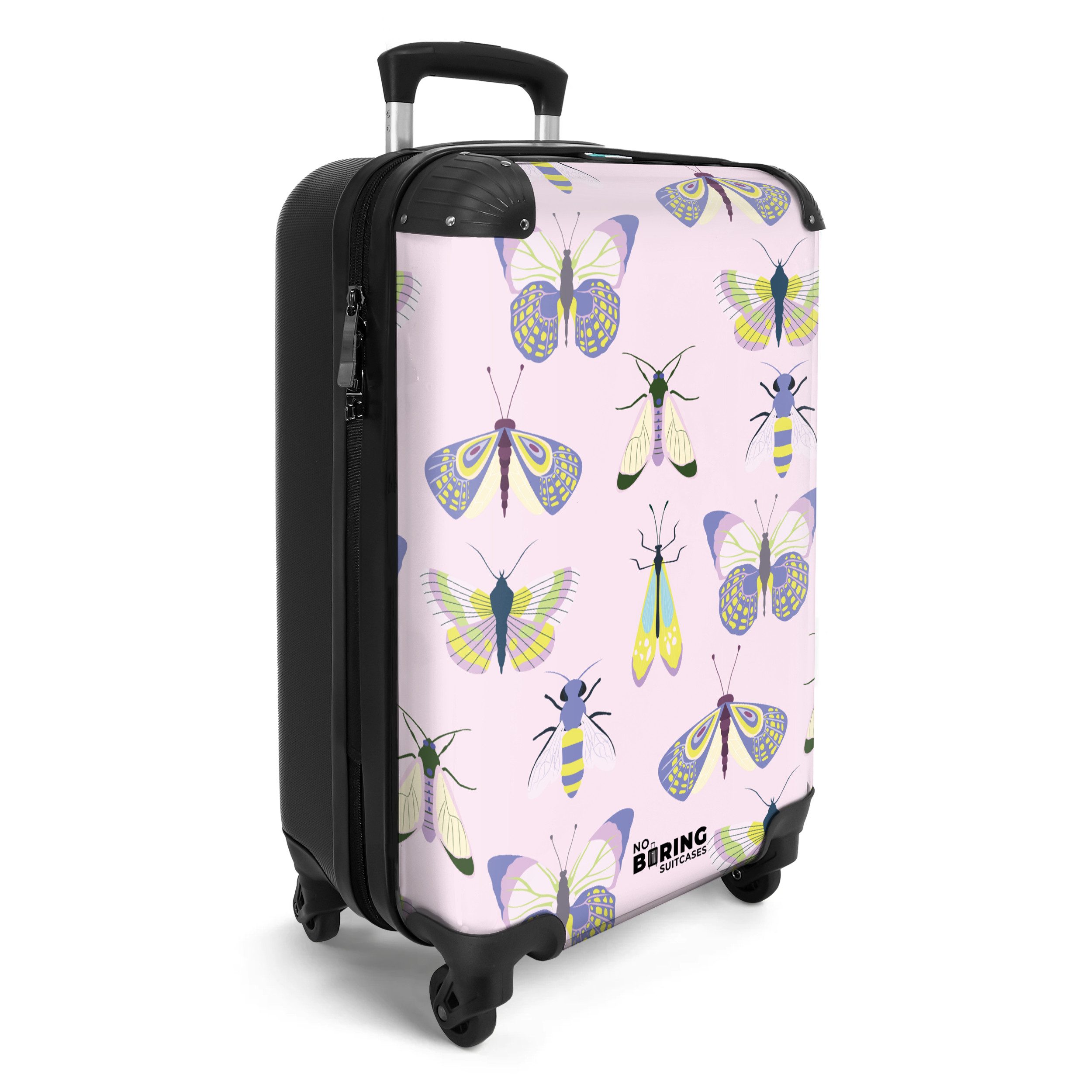 NoBoringSuitcases.com© Hartschalen-Trolley Rosa mit Insekten 55x35x20cm, günstig online kaufen