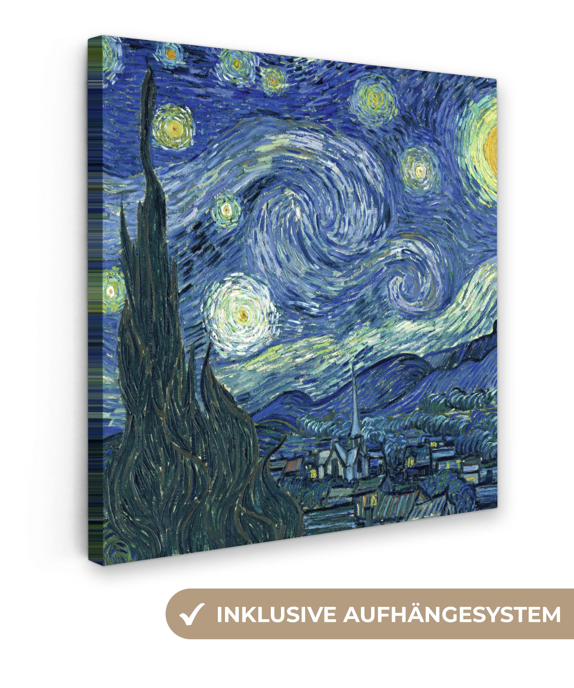 OneMillionCanvasses® Leinwandbild Sternennacht - Kunstdrucke - Alte Meister - Vincent van Gogh, Fotodruck (1 St), Wandbild, Deko Schlafzimmer Wohnzimmer Flur 20x20 cm