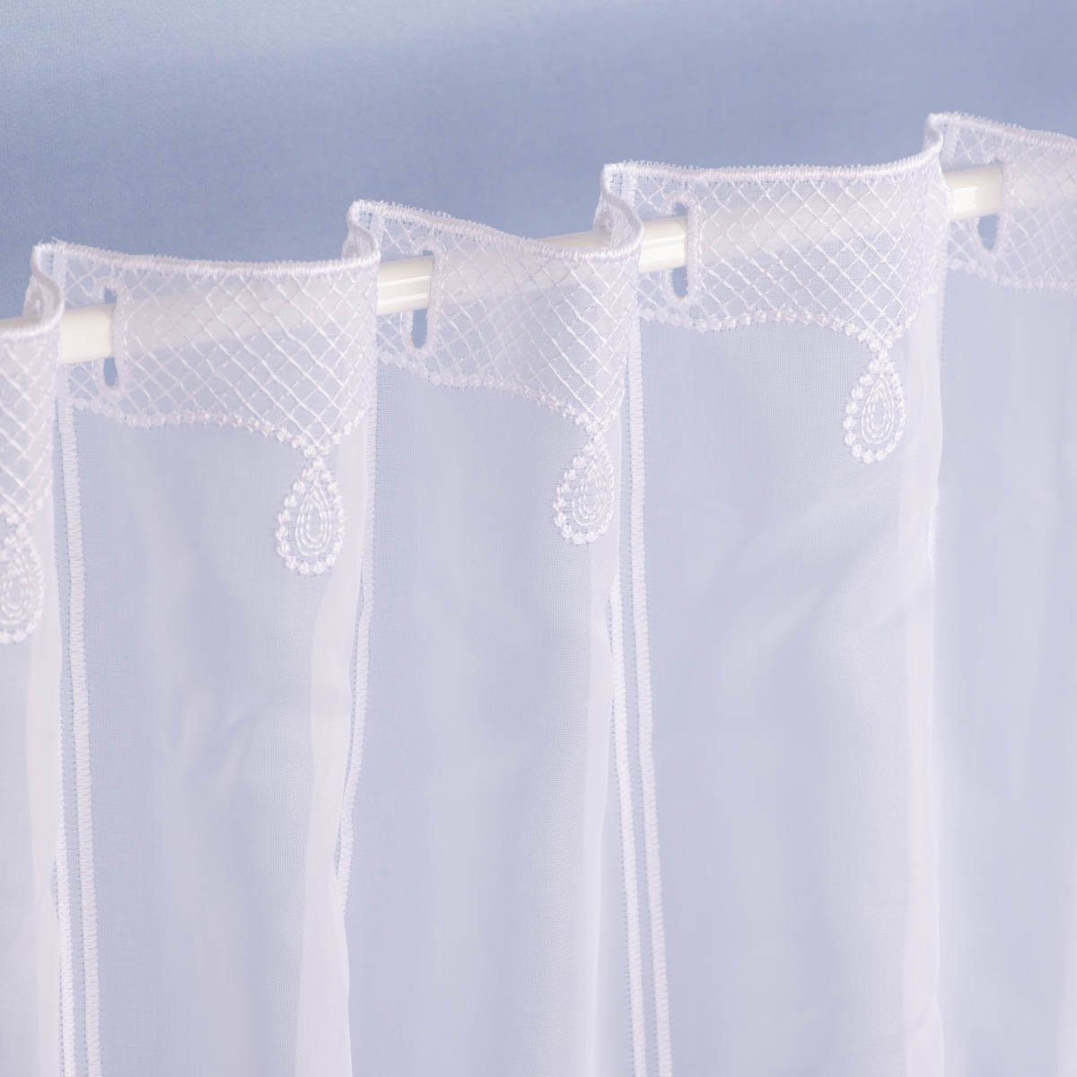 SCHÖNER LEBEN. Meterware Scheibengardine Meterware Voile Stickerei Ornamente nähfrei weiß 30cm, leicht perforiert, Polyester, bestickt