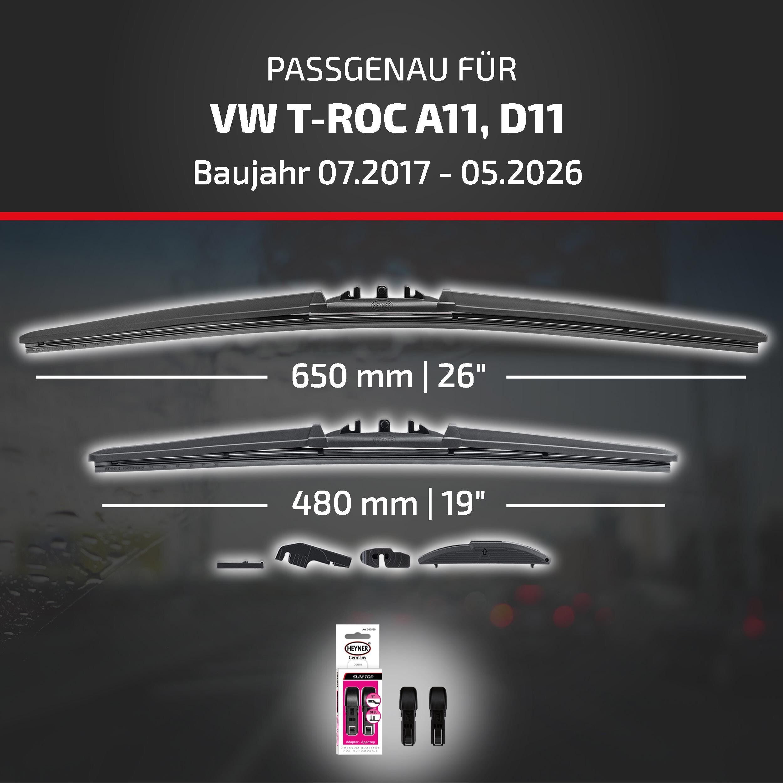 HEYNER Scheibenwischblätter passend für VW T-ROC, 07.2017 - 10.2026, Frontscheibe, (Packung, Scheibenwischer), mit Nano Graphit Beschichtung – Bild 2 von 5