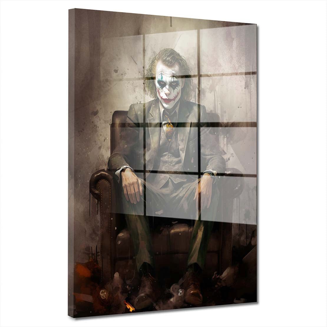 Artedinoi Acrylglasbild Kunstwerk abstrakt Joker im Anzug sitzend Acrylglas Wandbild Bild Wand