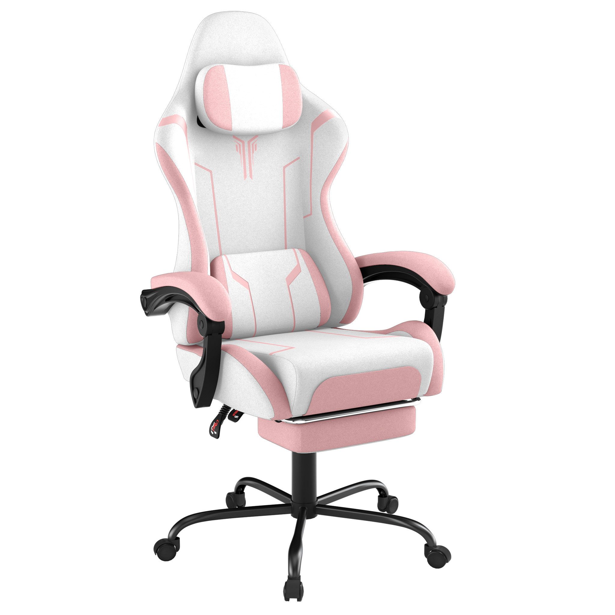 FIVMEN Gaming-Stuhl Racing Ergonomischer Computer-Bürostuhl mit Massage-Lendenkissen, Ausziehbarer Fußstütze Lordosenstütze Kopfstütze, höhenverstellbarer