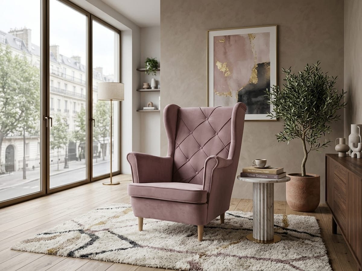 JVmoebel Ohrensessel Hellvioletter Stoffsessel mit hoher Rückenlehne für Wohnzimmer (1-St), Made in Europa