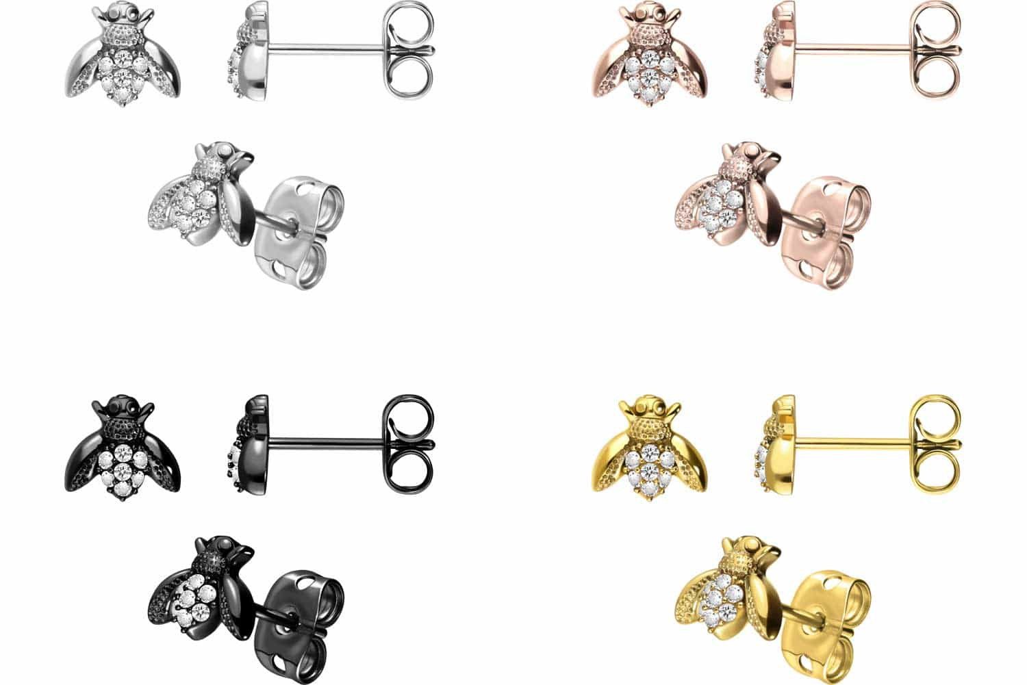 FILANGO Paar Ohrstecker Chirurgenstahl Ohrstecker BIENE + EINGEFASSTE KRISTALLE (Ohrstecker, 1-tlg)