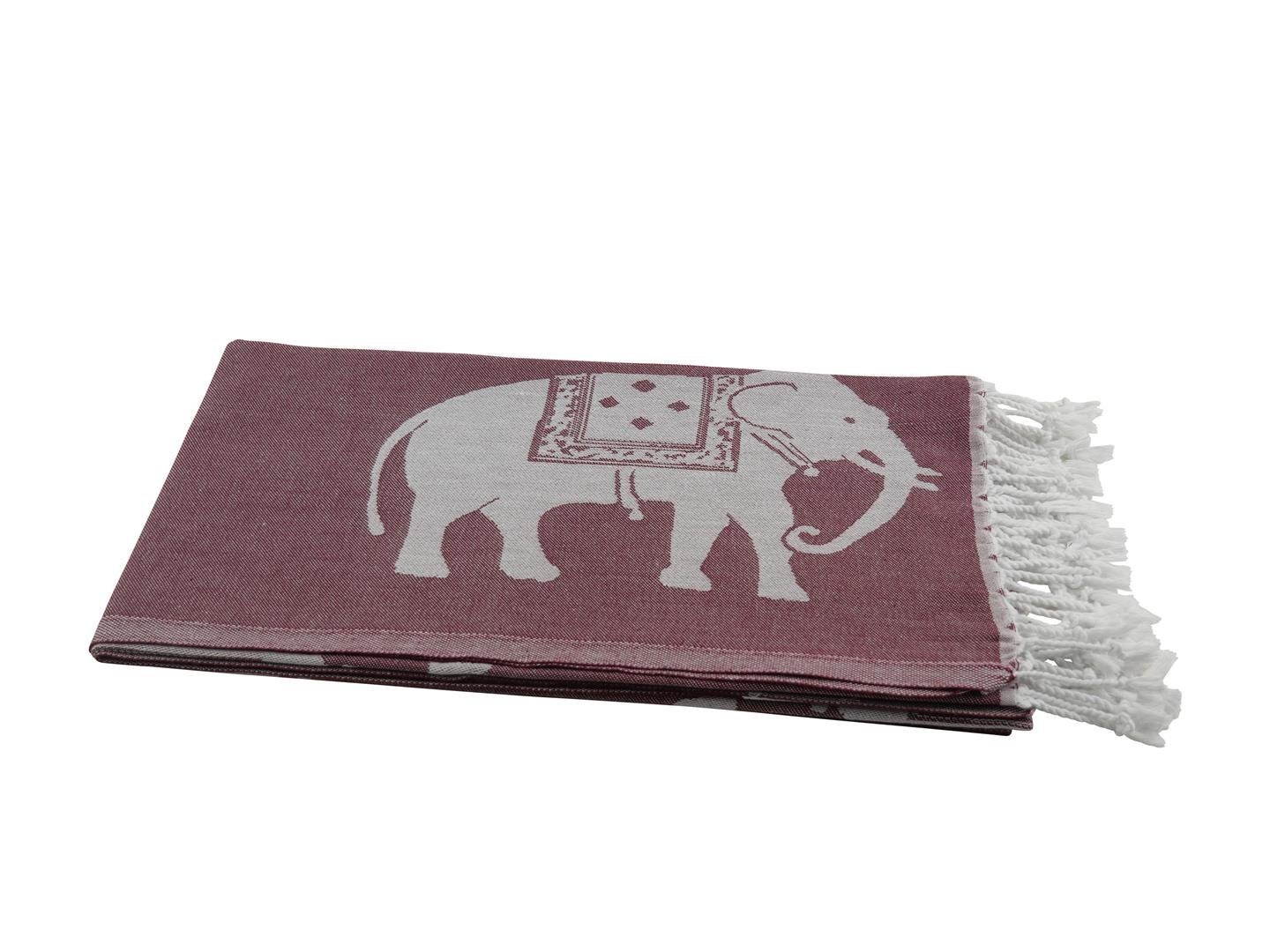 m. blickdicht, Hamamtücher Hamamtuch Motiv mit my Fransen (1-St), bordeaux Hamam Baumwolle Elefanten 100x180,