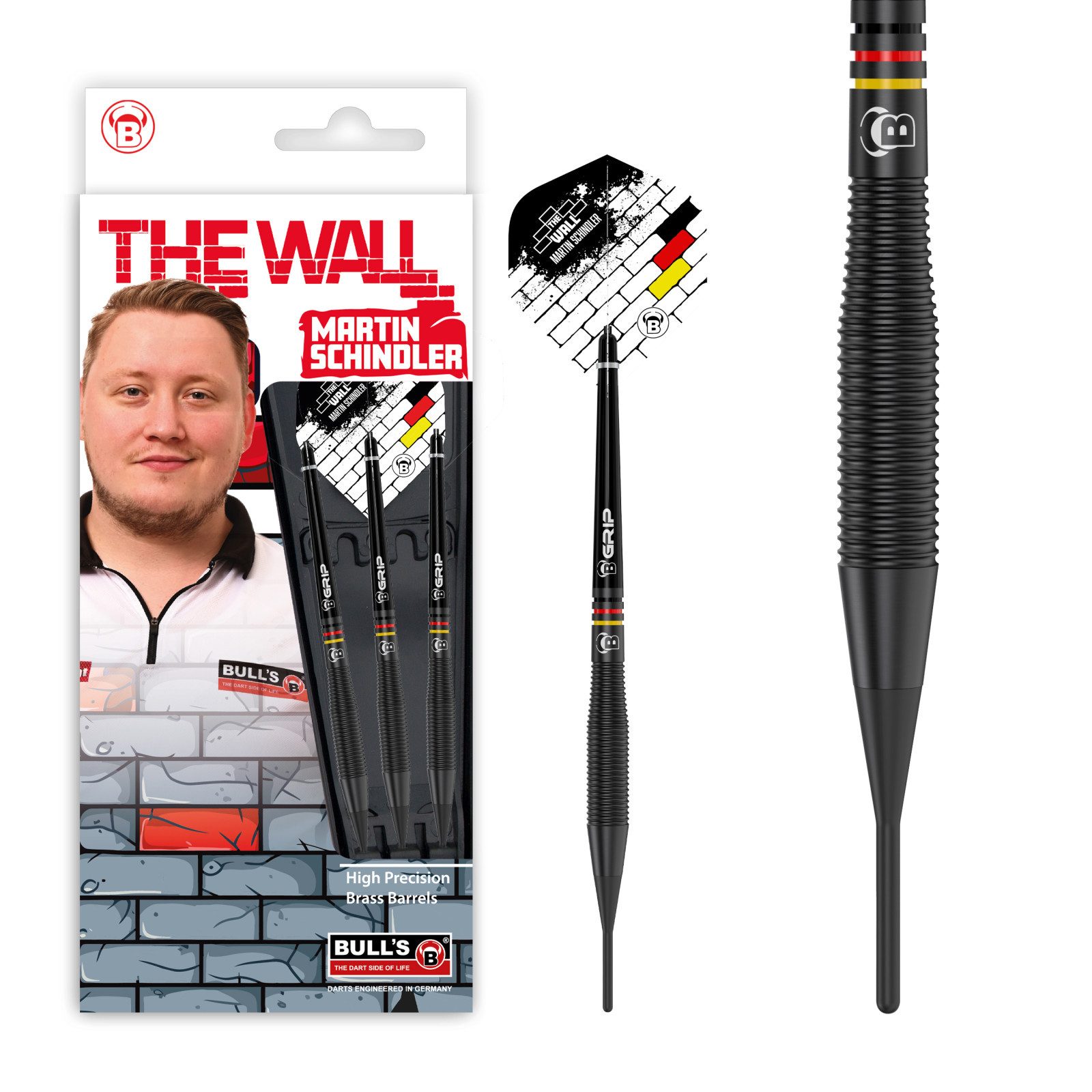 BULL'S Dartpfeil Martin Schindler Black Brass Softdart 18g, Pro Dartpfeil Soft Dart Darts