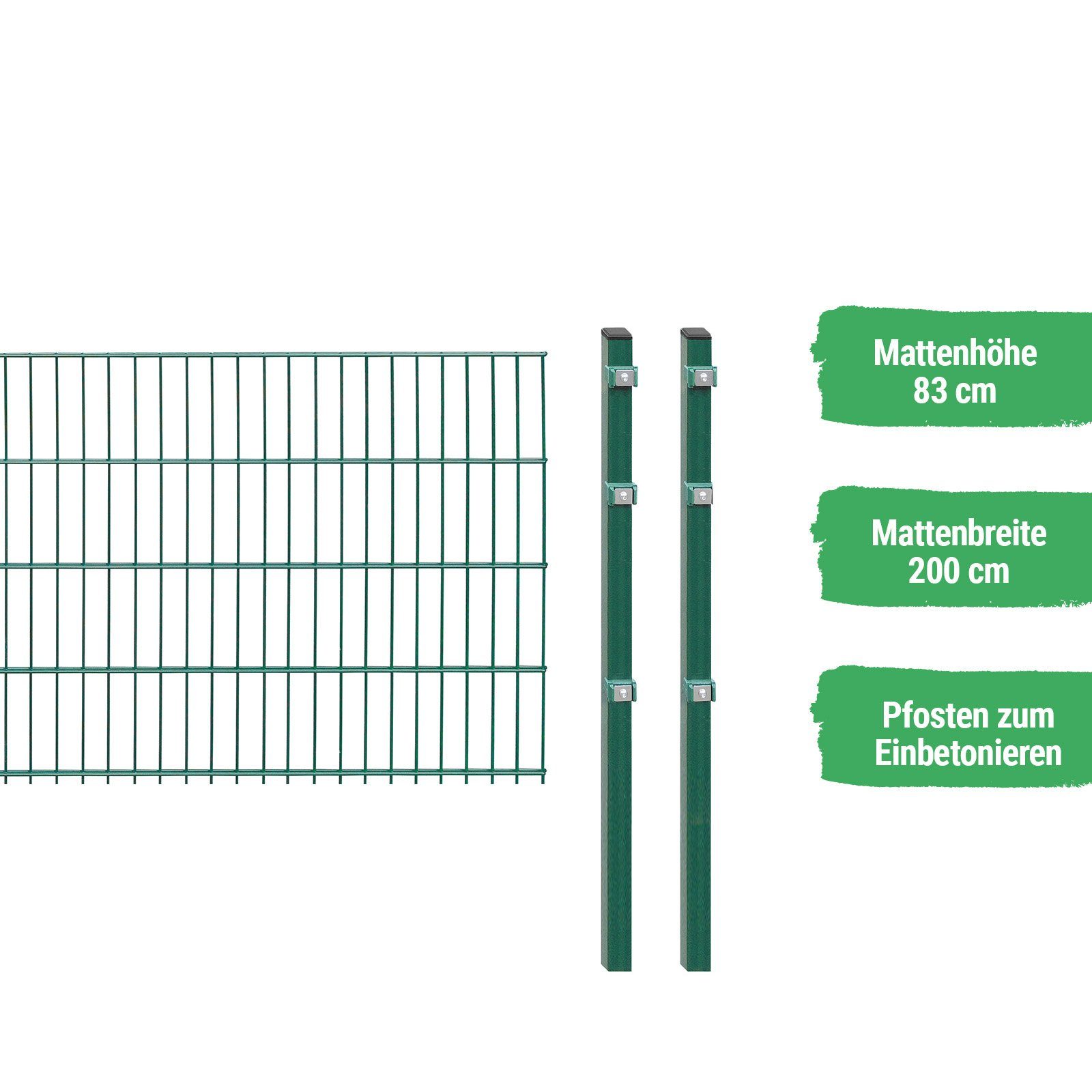 Arvotec Doppelstabmattenzaun ESSENTIAL, (Set, mit Pfosten zum Einbetonieren), Höhe 83 cm, Grün