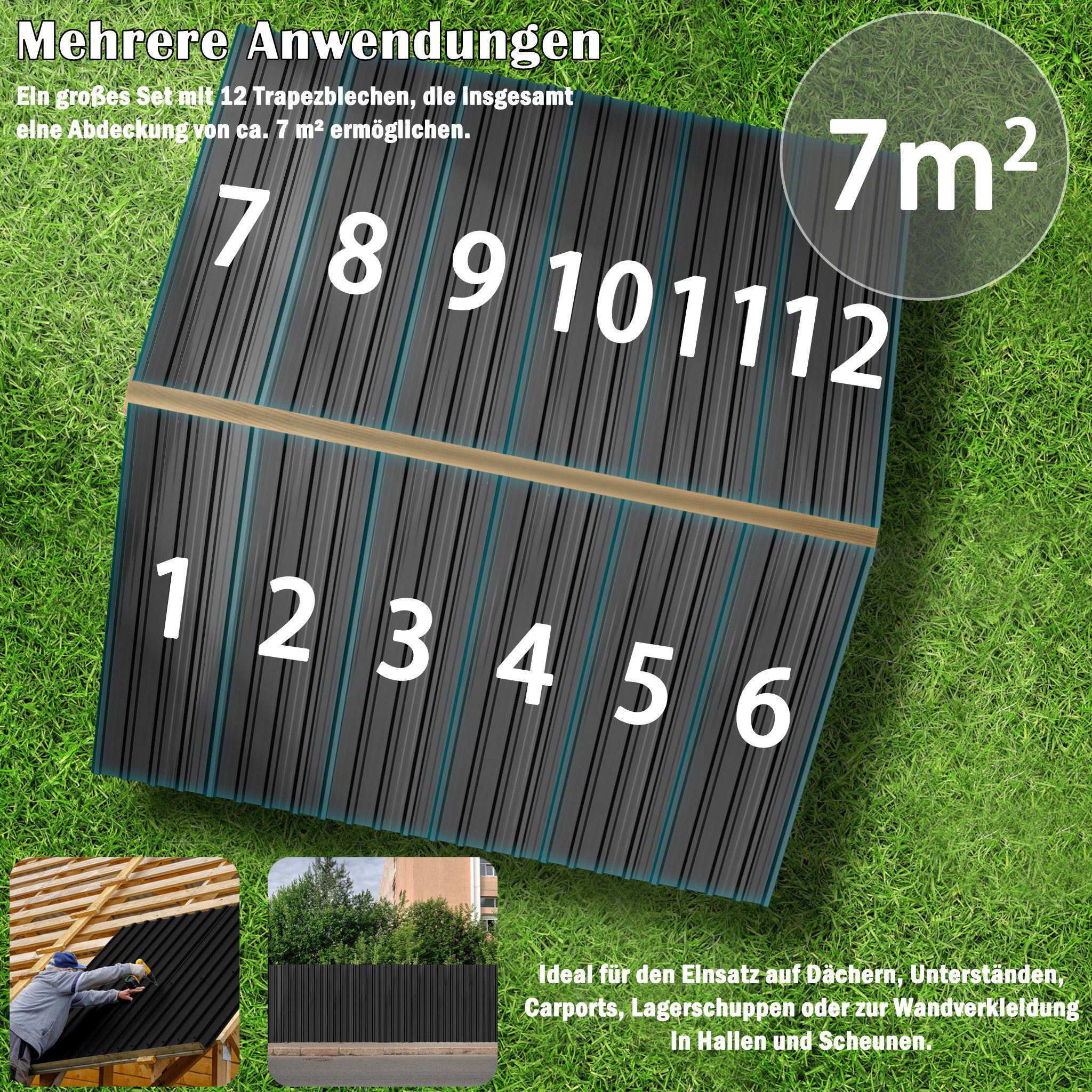 FIVMEN Wellplatte Trapezblech Wellplatten Deckenplatten 12 x Dachpaneele Metallblech, (48-St), für Dachkonstruktionen, Garagen, Gewächshäuser, Zwinger – Bild 5 von 5