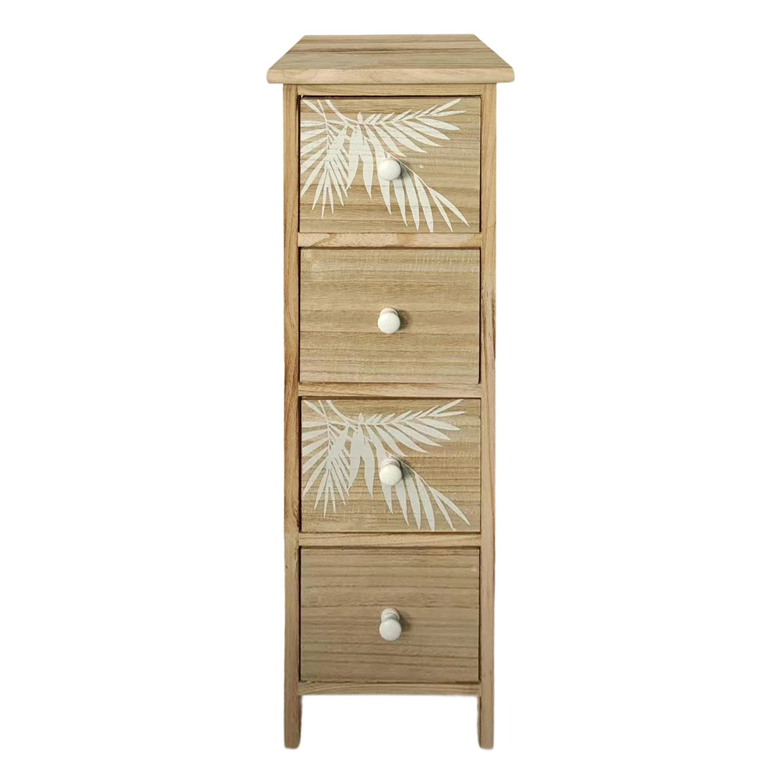 Kommode Kommode Melia schmal 4 Schubladen Palmen-Design Artisaneiche-Weiß