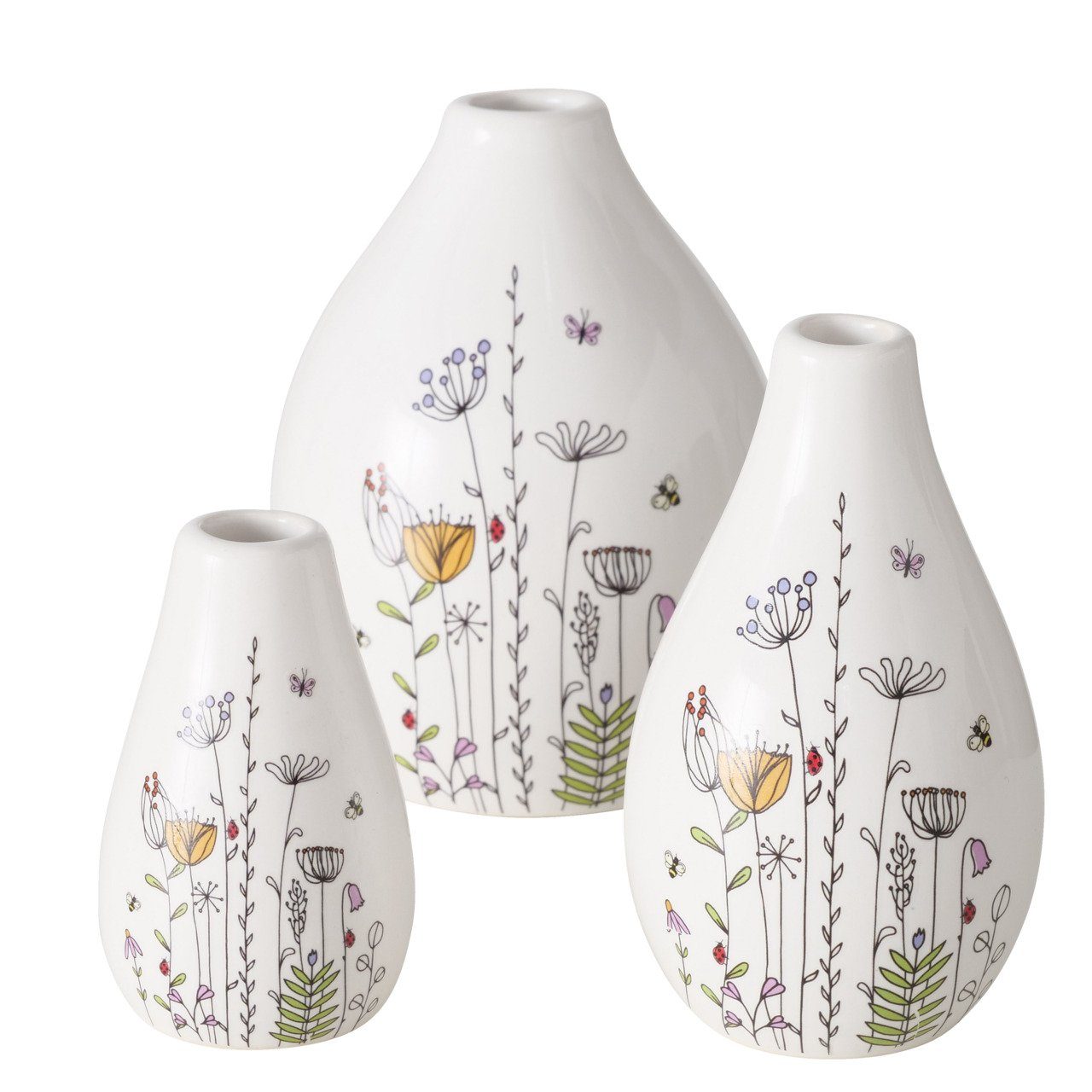 BOLTZE Tischvase Set Kamilla 3-teilig (Vase mit Blumenmuster, Dekoration)