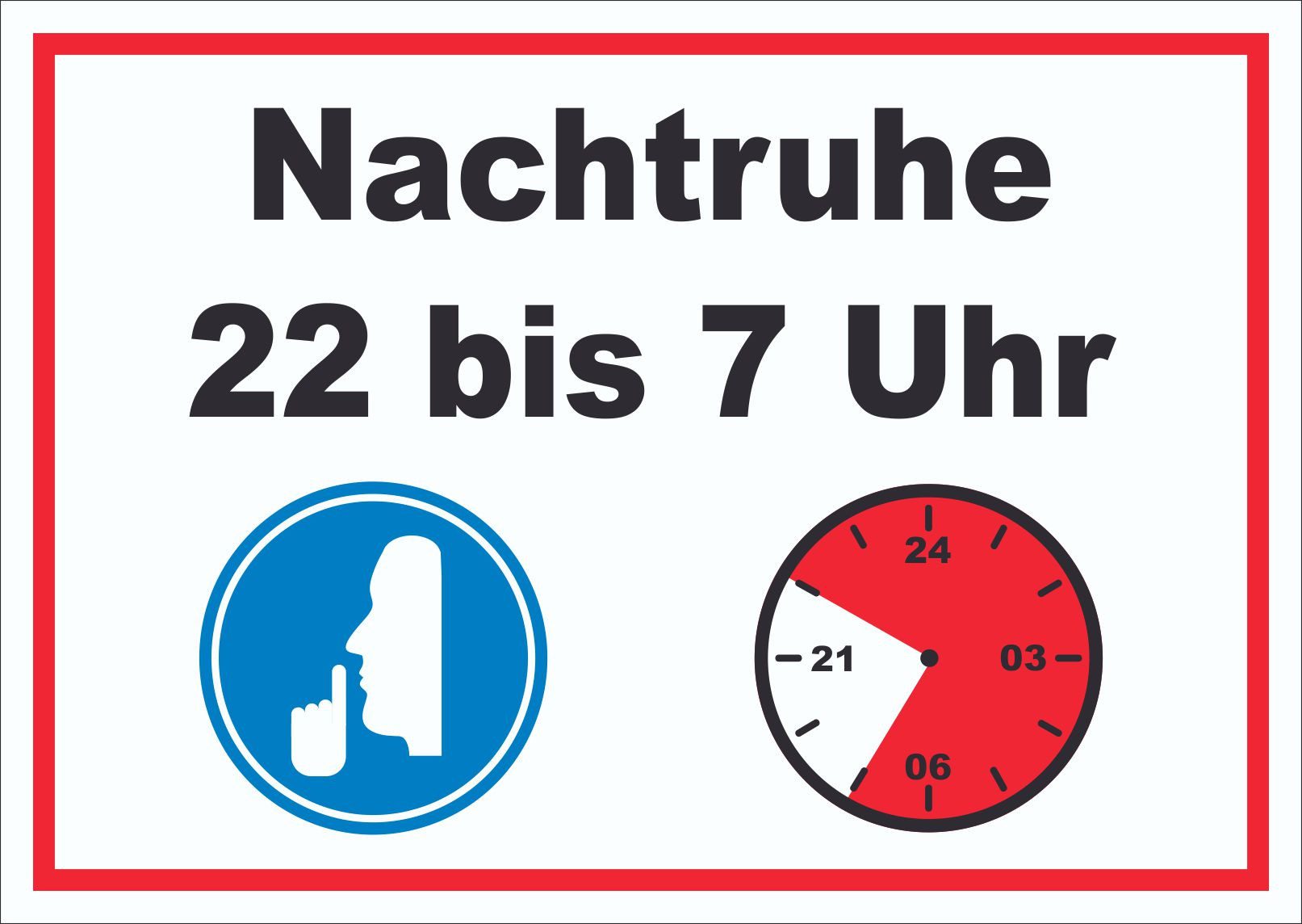 HB-Druck Hinweisschild Nachtruhe 22 bis 7 Uhr Schild, wetterfest, stabil, UV-beständig, kratzfest