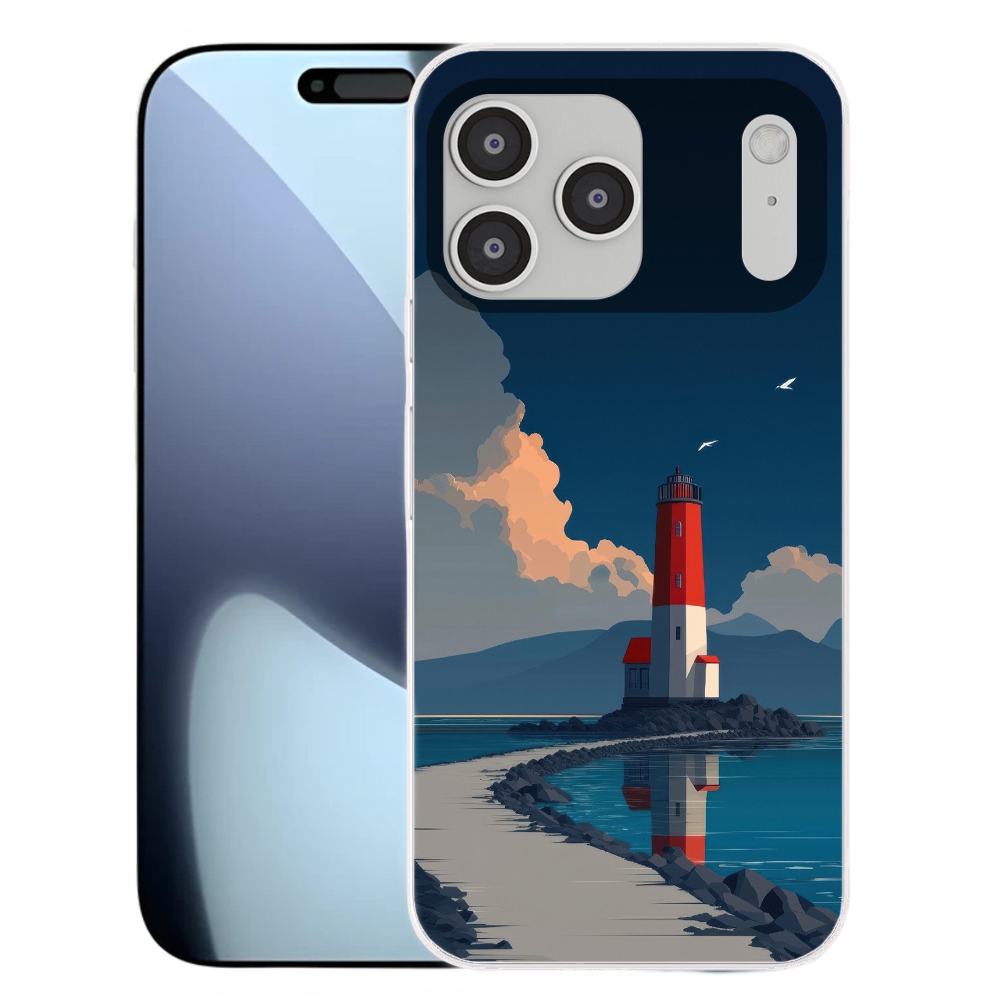 MuchoWow Handyhülle für Apple iPhone 17 Pro Max Leuchtturm - Meer - Wolken, Smartphone-Bumper, Print, Handy Schutzhülle Dünn