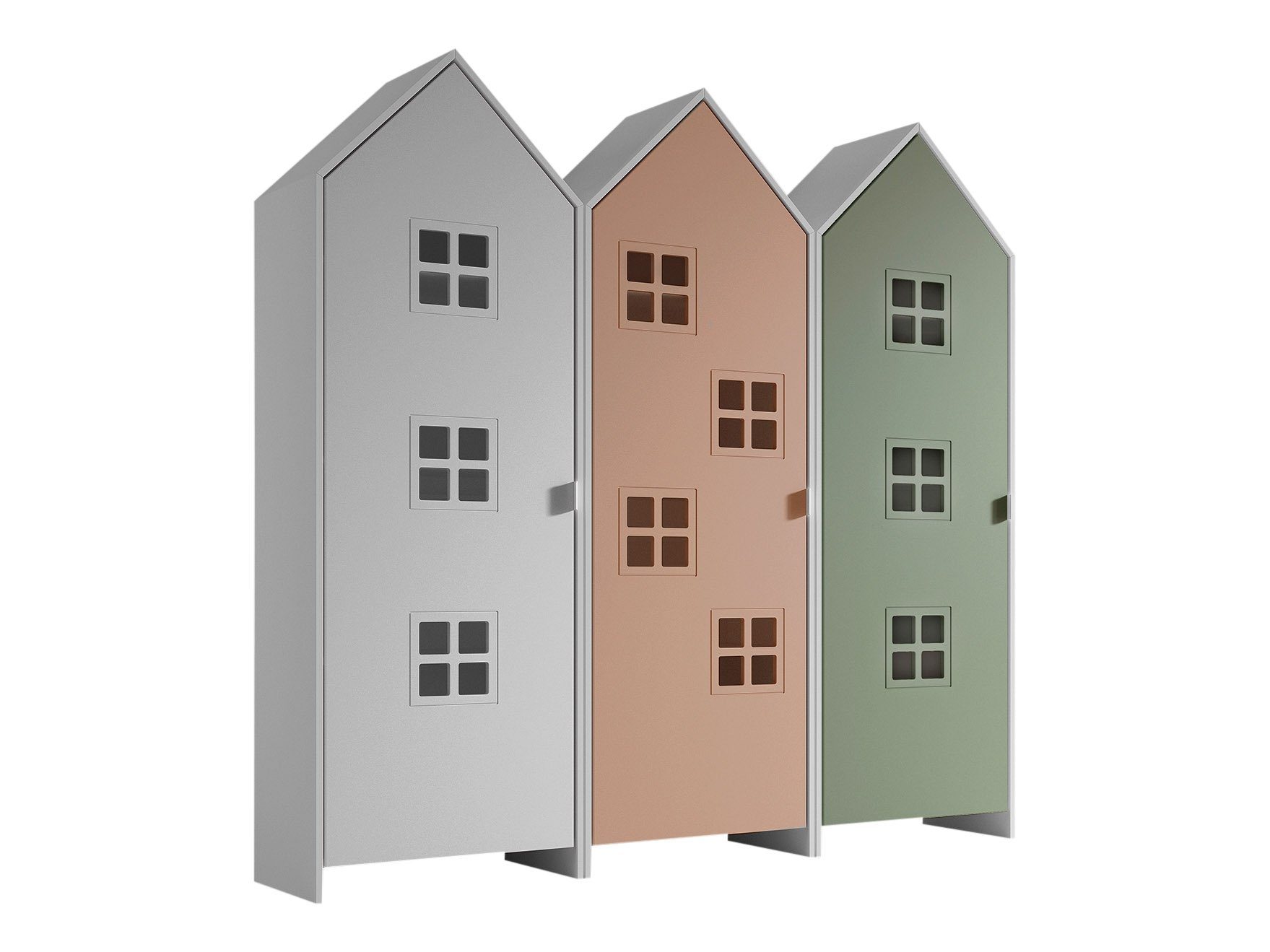 Vipack Kleiderschrank in Korpus Weiß / Front Pink, Weiß u. Grün, MDF