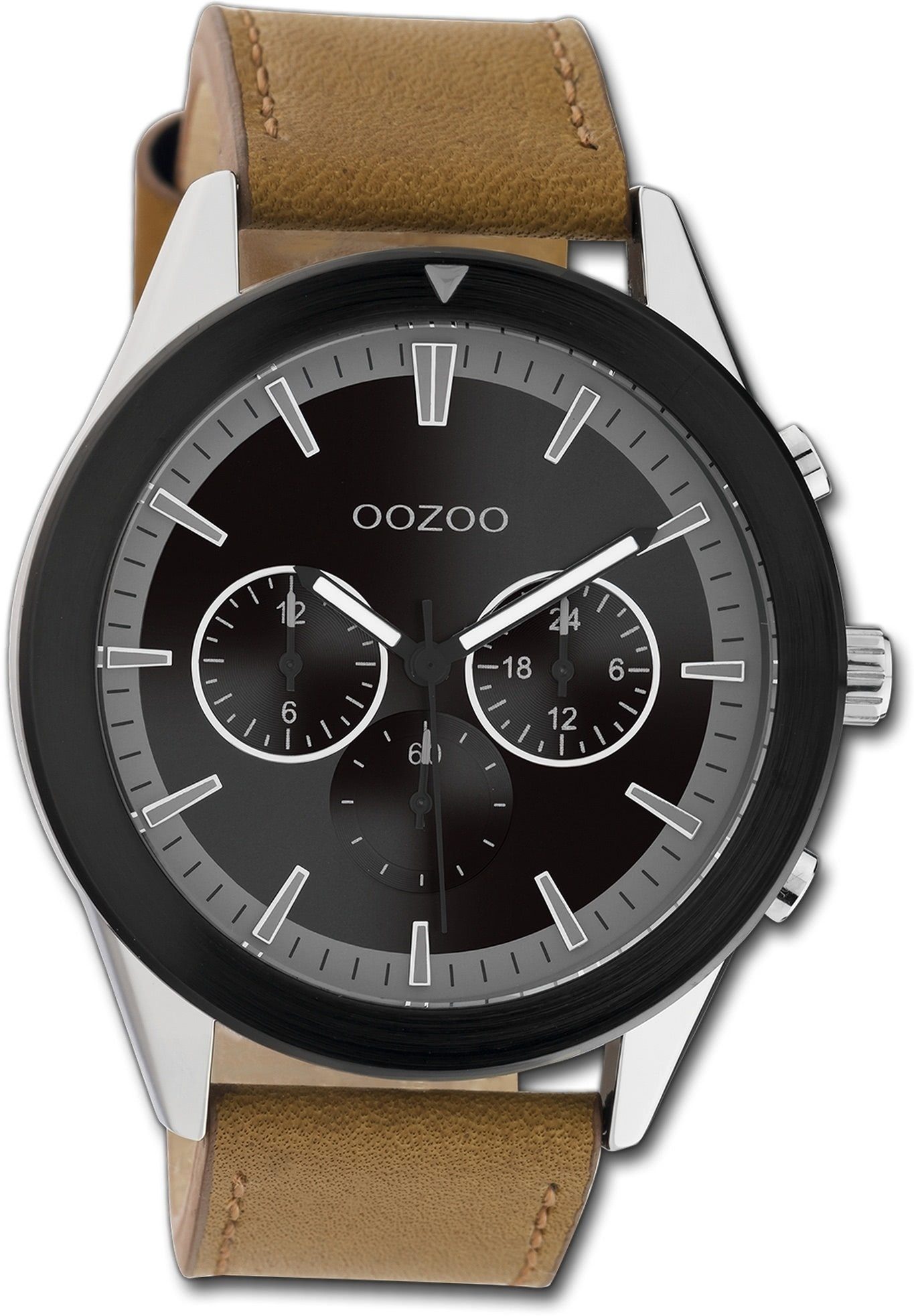 Herren Lederarmband Armbanduhr rundes Herrenuhr Timepieces, Quarzuhr 45mm) OOZOO braun, (ca. Oozoo Gehäuse, groß