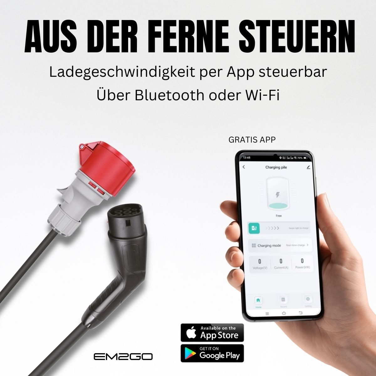 EM2GO Elektroauto-Ladestation Mobiles EV Ladegerät 11 kW Typ 2 - E-Auto flexibel aufladene - EM2GO, Mobiles Ladegerät 11kW / 16A, 3, Einzelgerät
