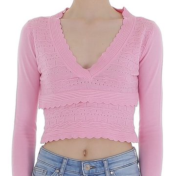 Ital-Design Strickpullover Damen Elegant Lagenlook Stretch Strickpullover in Rosa