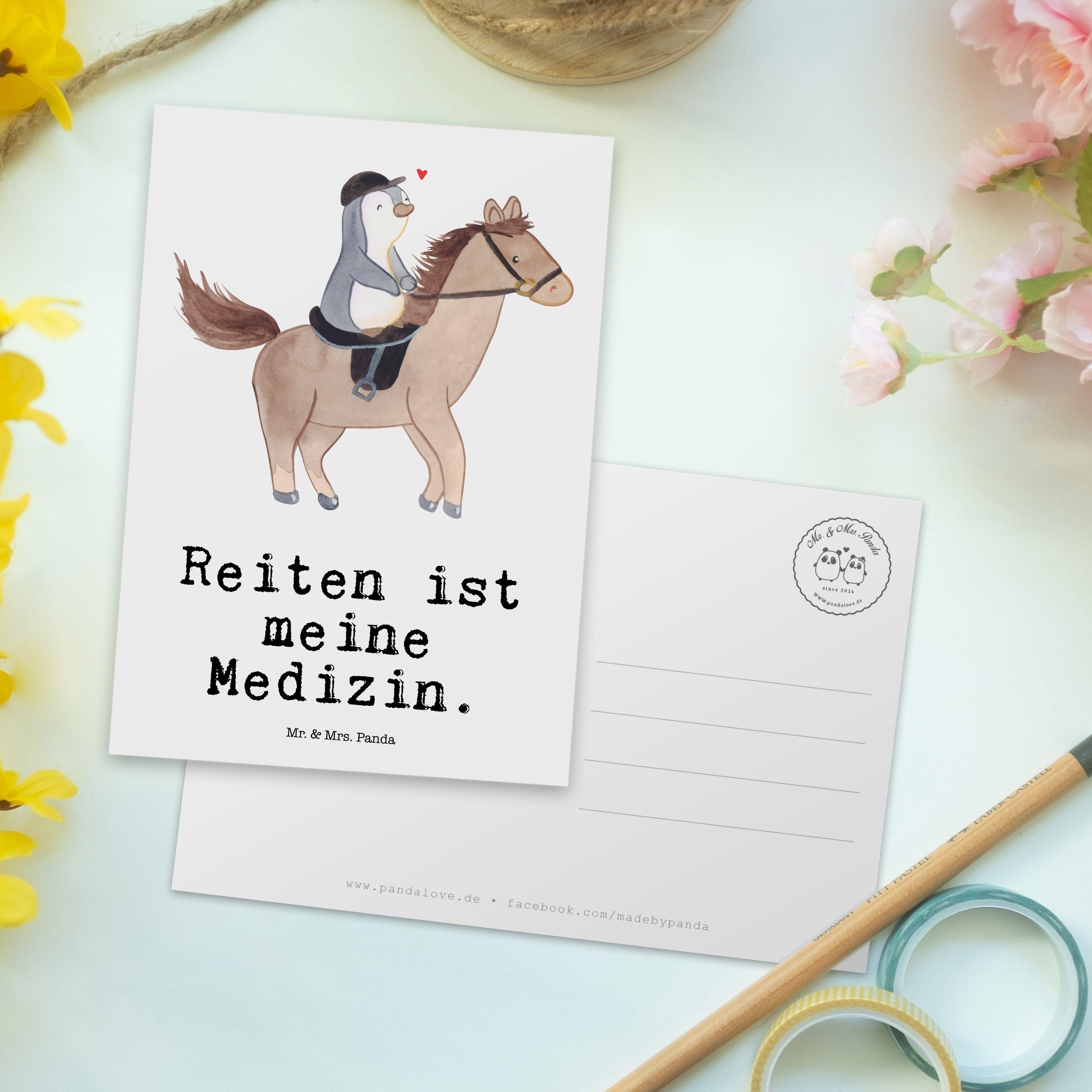 Mr. & Mrs. - Pferd Panda - Postkarte Medizin Weiß Reiten Geschenk, Einladungskarte Pferdereiten