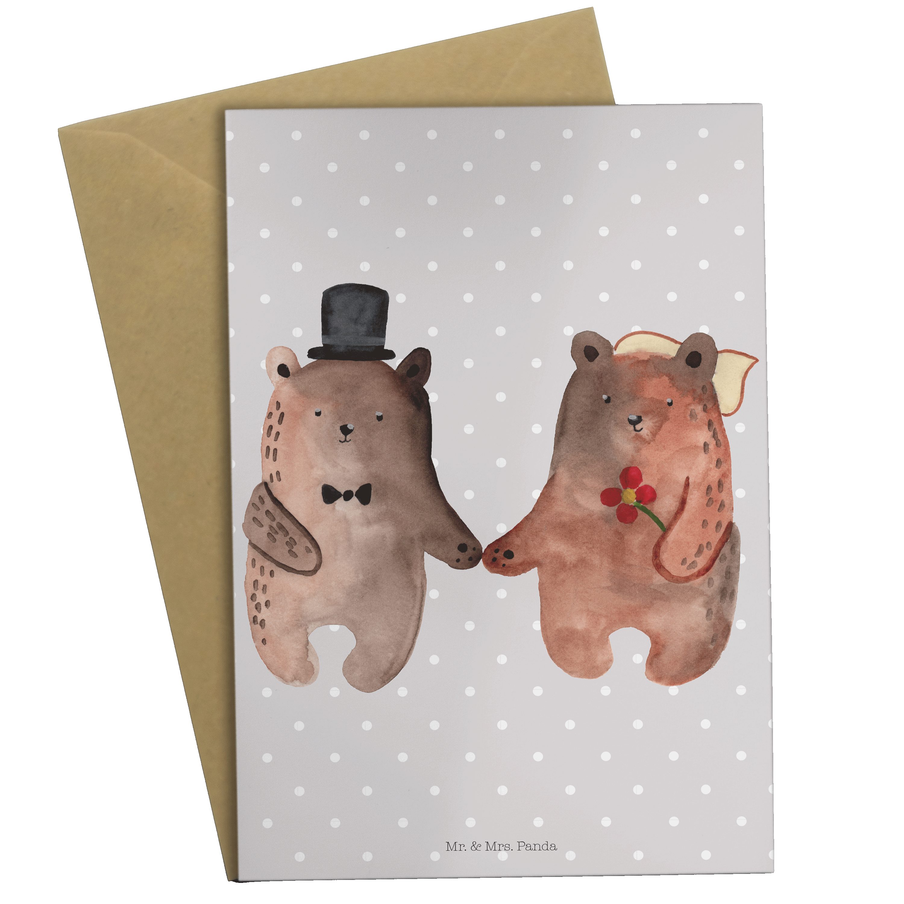 Mr. & Mrs. Panda Grußkarte Bär Heirat - Grau Pastell - Geschenk, Teddy, Einladungskarte, Geburts