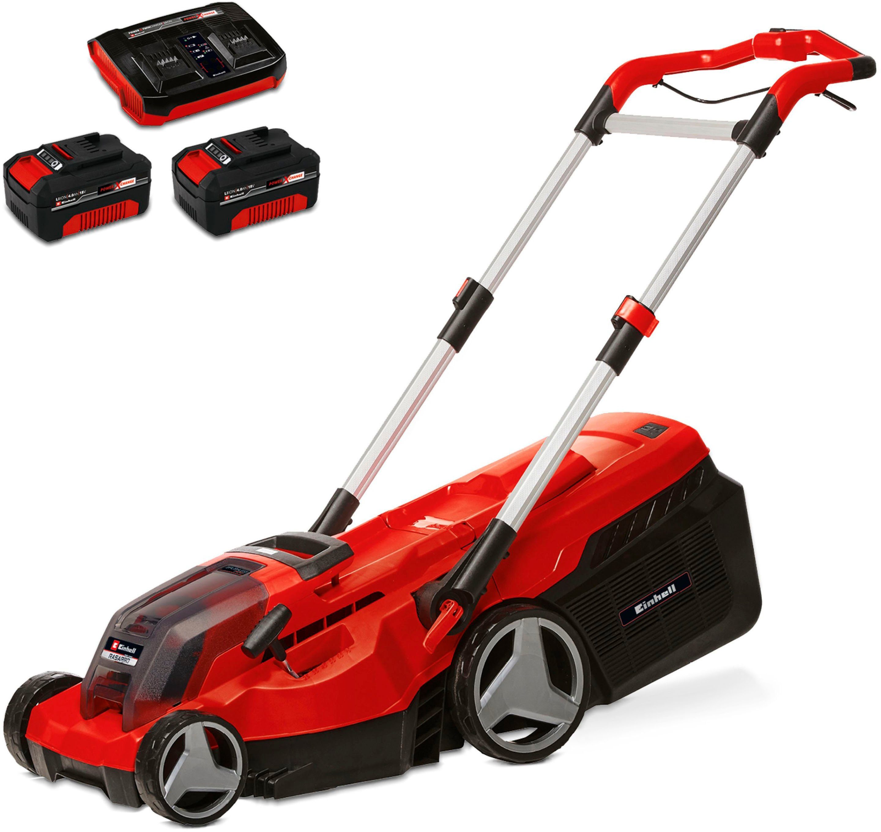 Einhell Akkurasenmäher RASARRO, 38 cm Schnittbreite, (Set), mit 2 Akkus und Twincharger