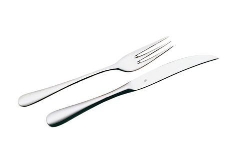 WMF Steakbesteck inklusive Holzkiste, Monobloc, Wellenschliff, auch als Pizzabesteck (12-tlg), 6 Personen, Cromargan® Edelstahl Rostfrei 18/10, spülmaschinengeeignet, formstabil, hygienisch und säurefest
