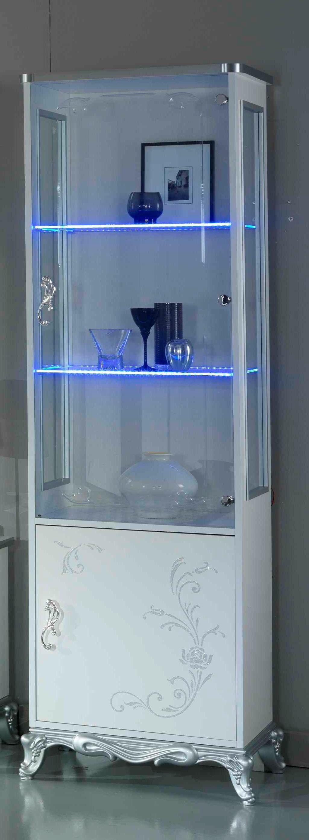 Xlmoebel TV-Schrank Wohnwand Set Vitrine Lowboard Wandregal Tisch Weiß-Silber 3 tlgs. Made in Europa