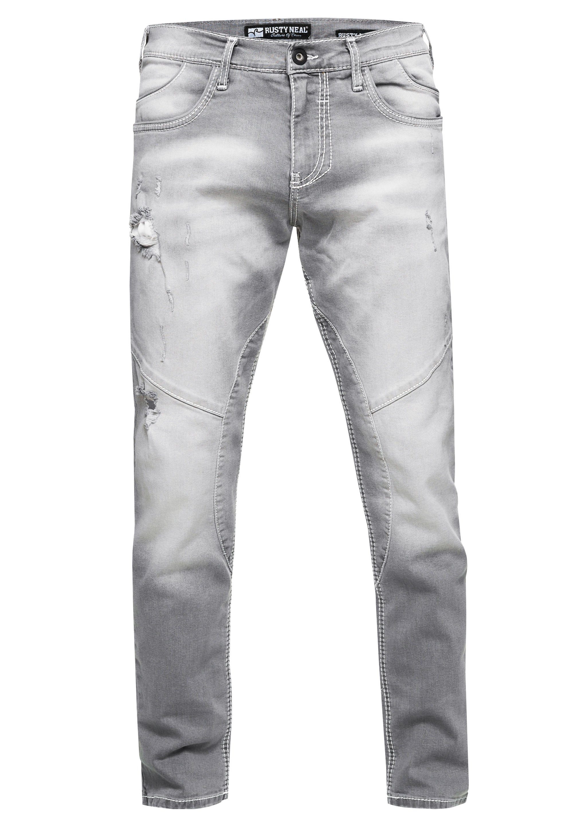 mit trendigen Rusty hellgrau NISHO Straight-Jeans Used-Details Neal