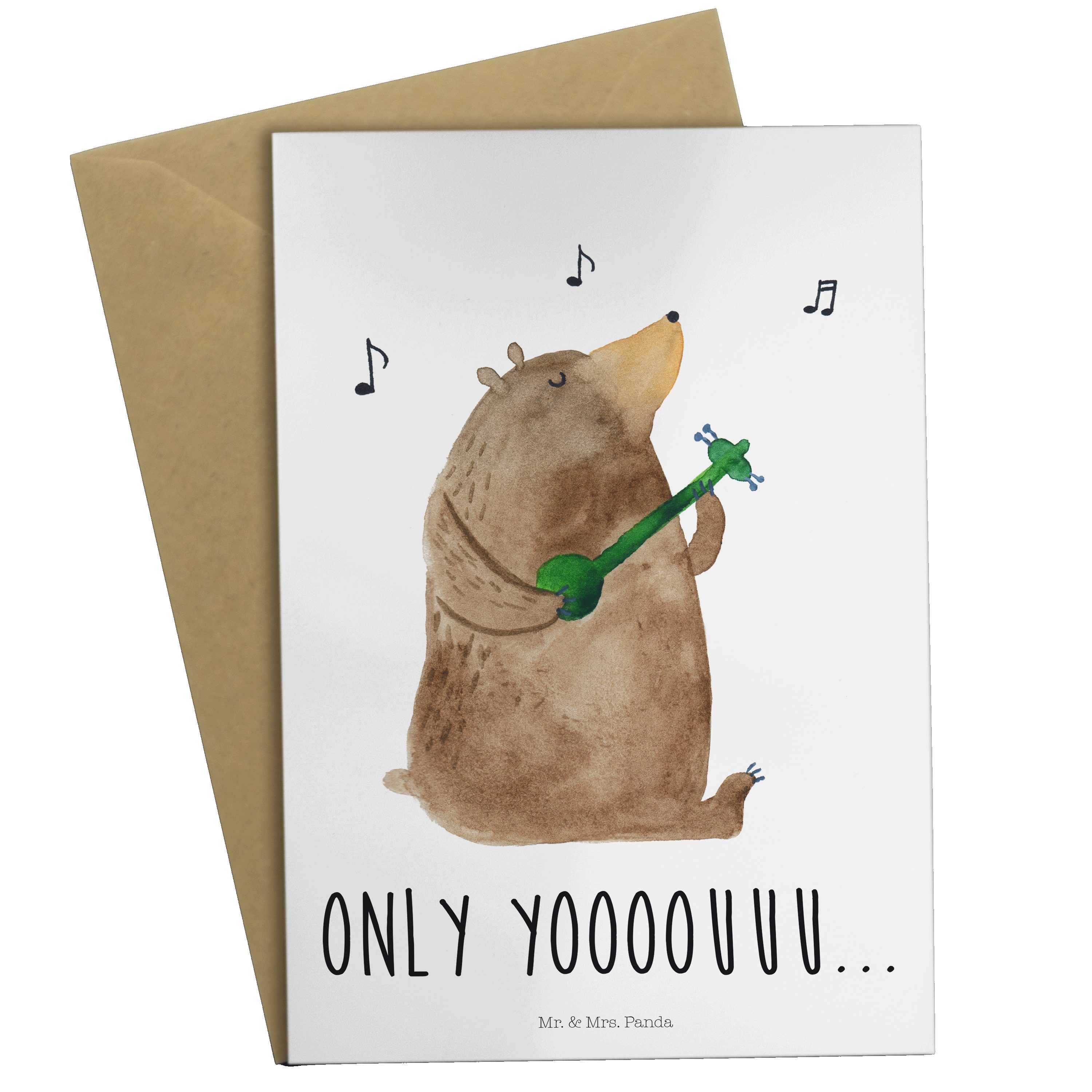 Mr. & Mrs. Panda Karte, Hochzeitskarte, Weiß - Geburtst Bär Grußkarte - Geschenk, Gitarre Teddy