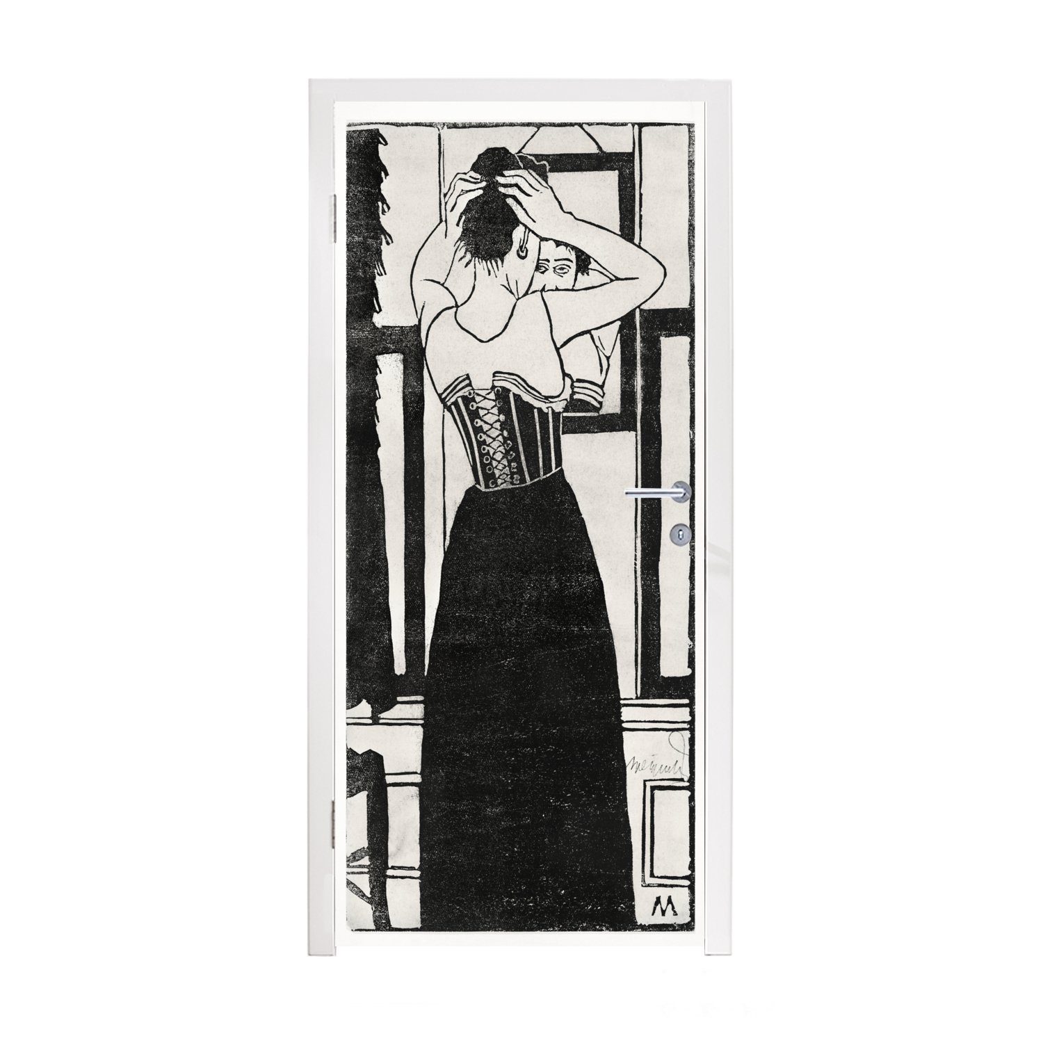 MuchoWow Türtapete Vor dem Spiegel - Samuel Jessurun de Mesquita, Matt, bedruckt, (1 St), Fototapete für Tür, Türaufkleber, 75x205 cm