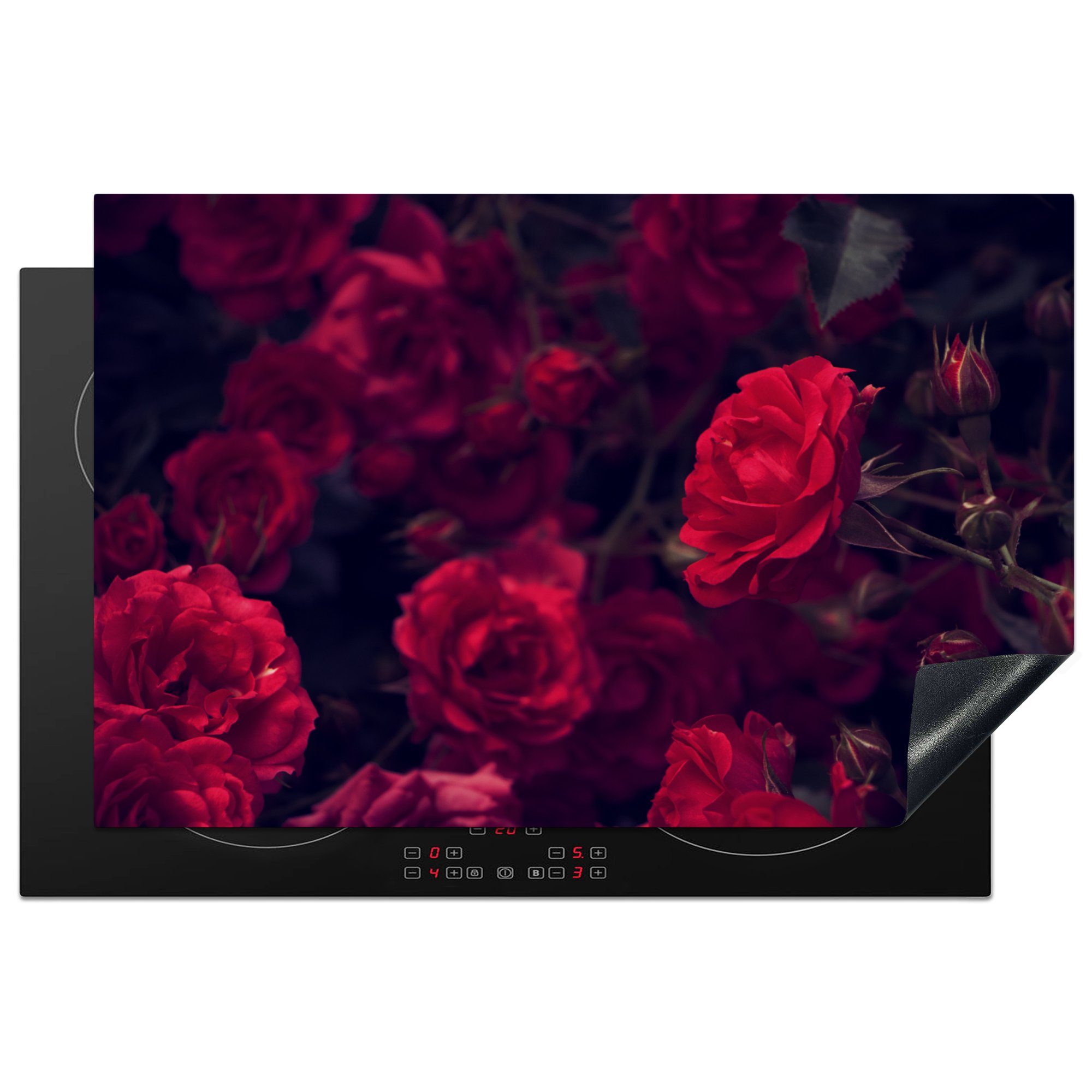 MuchoWow Herdblende-/Abdeckplatte Rosen - Rot - Schwarz, Vinyl, (1 tlg), 81x52 cm, Induktionskochfeld Schutz für die küche, Ceranfeldabdeckung