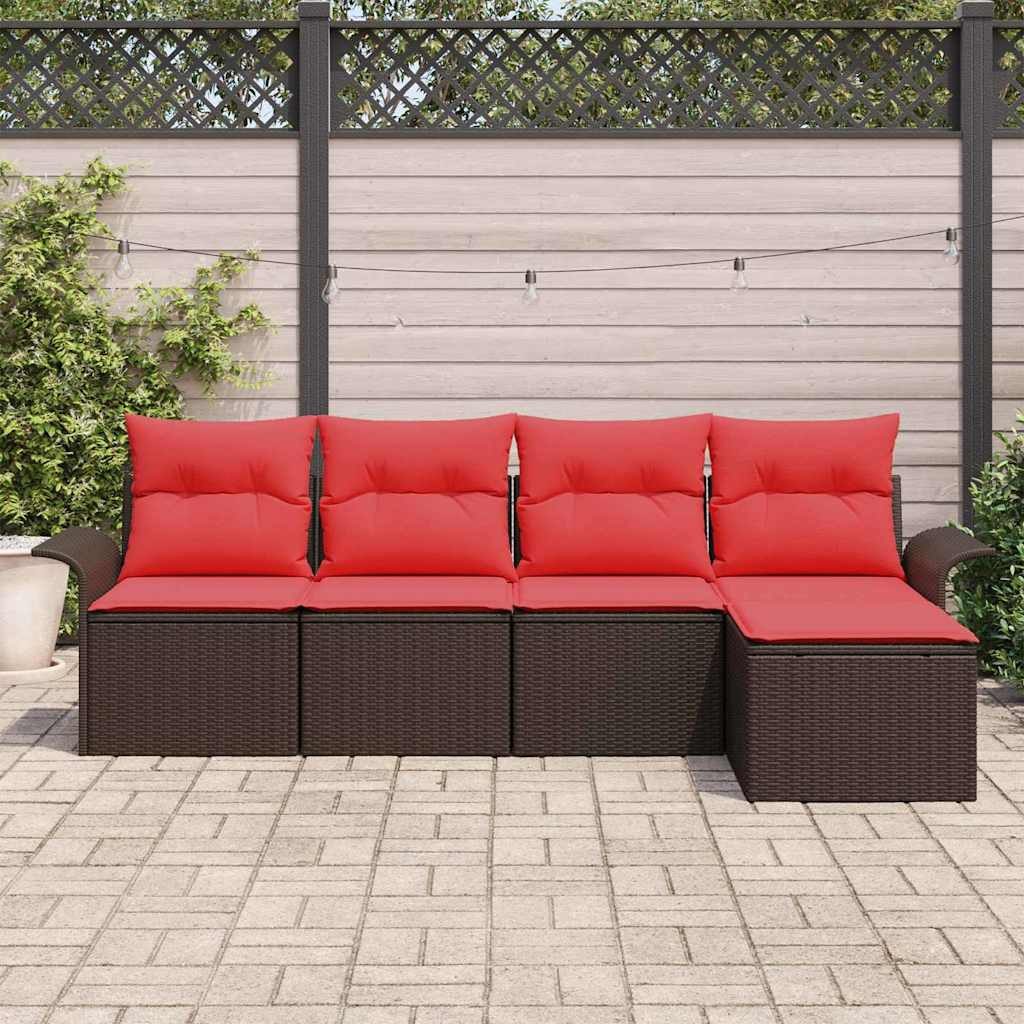 vidaXL Gartenlounge-Set Gartensofa-set mit Speicher 5 pcs Braun Poly-Rattan, (5-tlg)