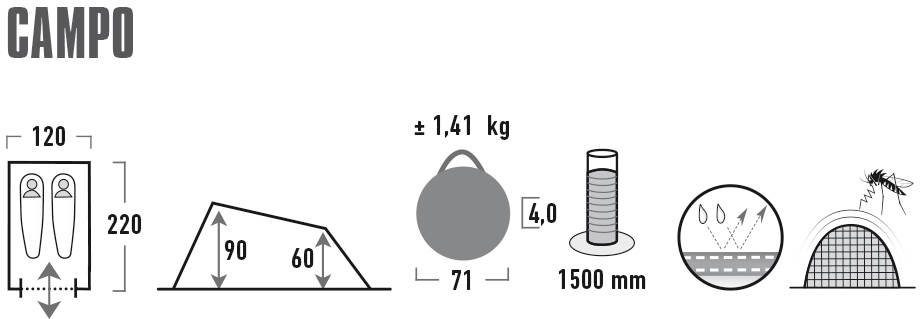 High Peak Wurfzelt Pop up Zelt Campo, Personen: 2 (mit Transporttasche)