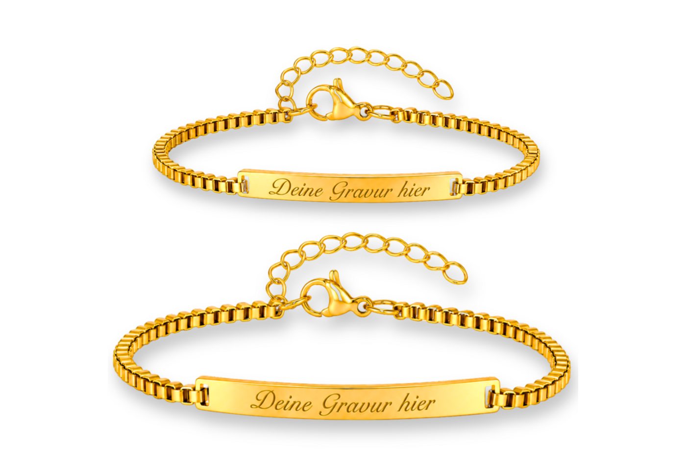 BS Schmuckdesign Armband mit Gravur Partnerarmband Set mit persönlicher Gravur für Paare Edelstahl (2-tlg., personalisiert), Größenverstellbar