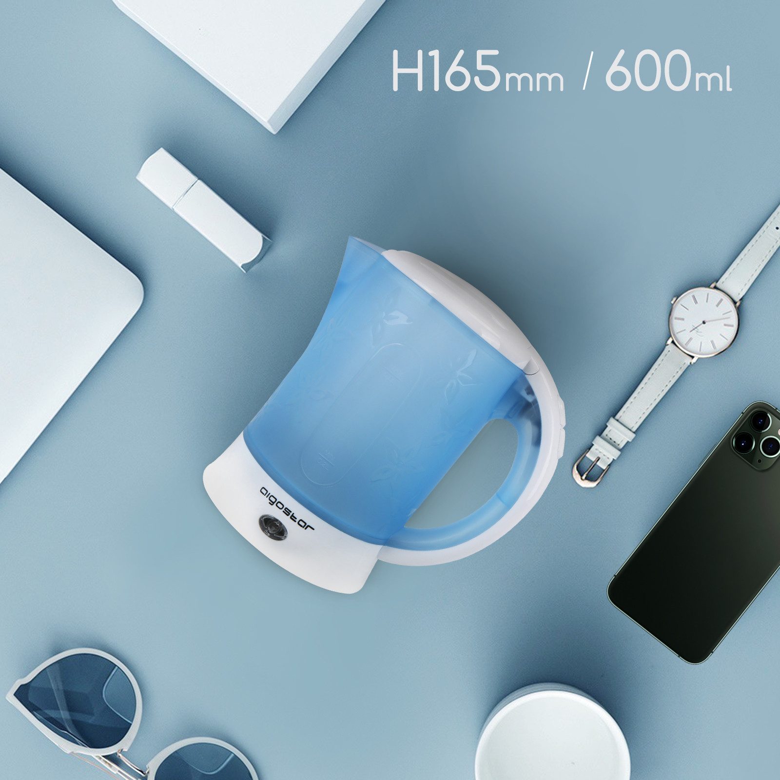 Aigostar Wasserkocher Aigostar - Kleiner Wasserkocher 0,6 L, 2 Tassen und 2 Teelöffel, Kleiner Wasserkocher 0,6 L, 2 Tassen und 2 Teelöffel – Bild 4 von 5