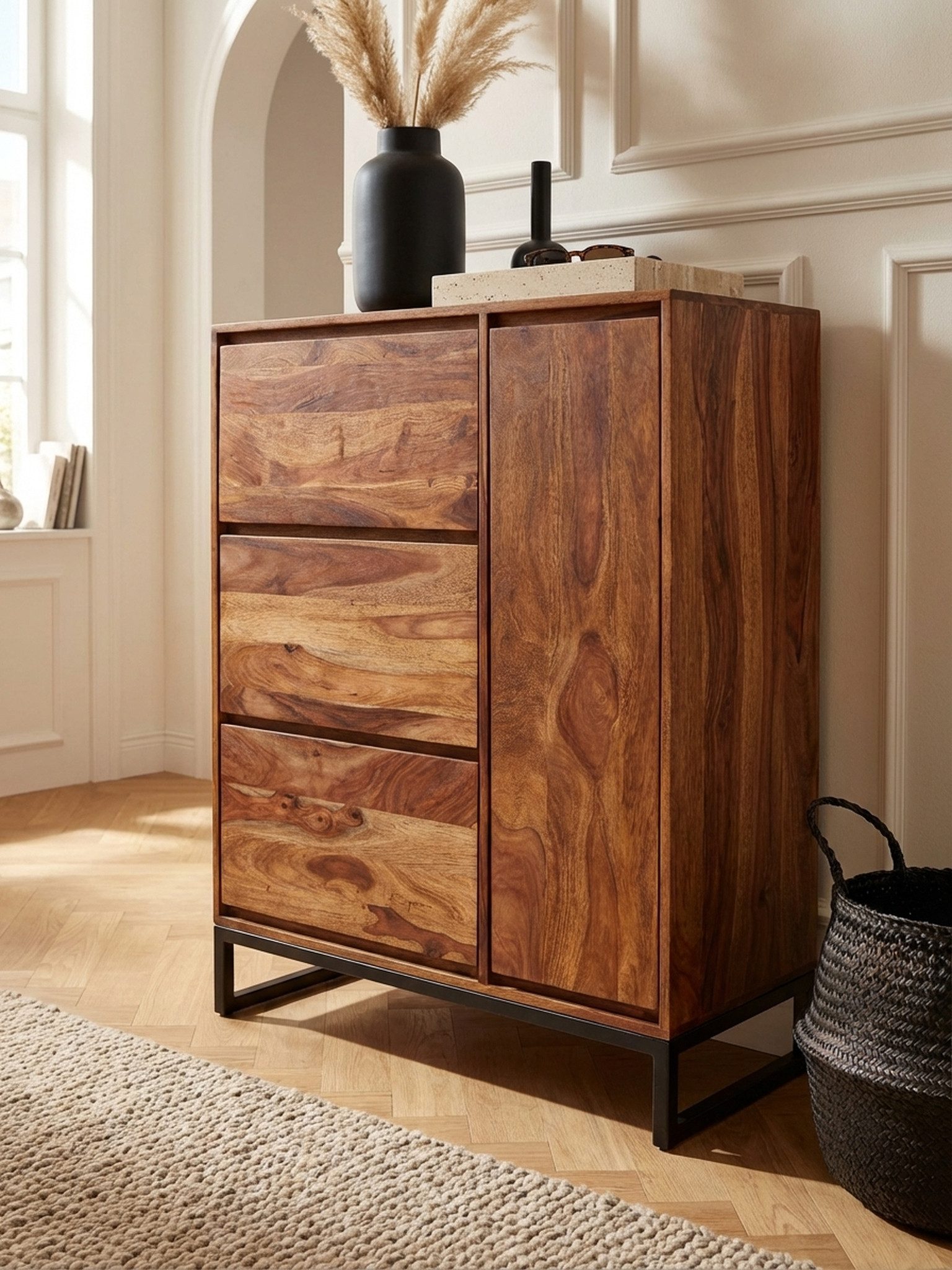 KADIMA DESIGN Schuhschrank Schuhschrank Massivholz 88x120x40 cm Schuhregal Flur Dielenmöbel (Schuhaufbewahrung Flurkommode für Schuhe Hoch) Design Schuhkommode Flurschrank mit Ablage