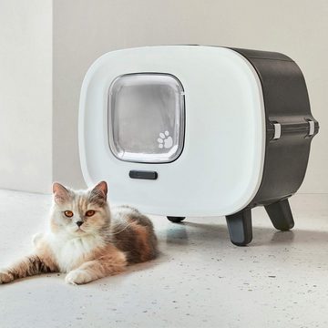 PETGARD Katzentoilette Designer-Retro Katzentoilette mit Schwingklappe, Filter und Schublade schwarz-weiss