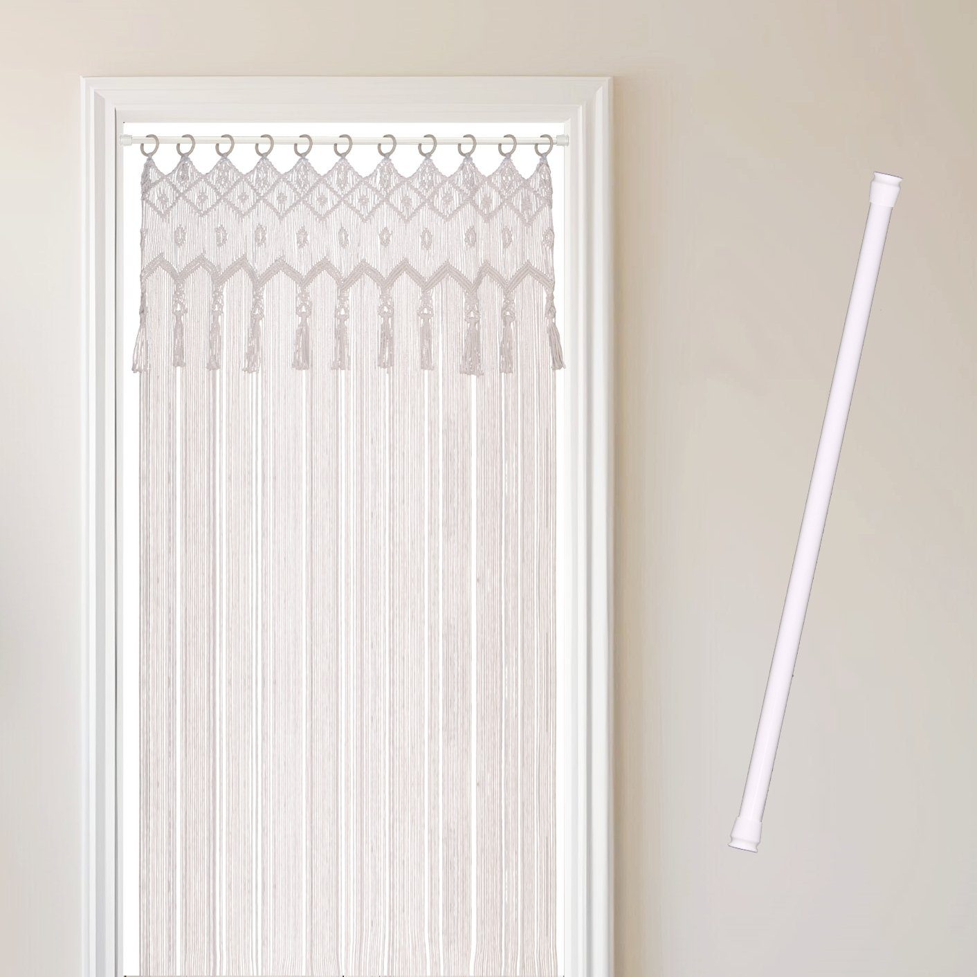 Cozyor Vorhang Makramee 132 x 200 cm mit Vorhangstange 70-120 cm, Boho Gard günstig online kaufen