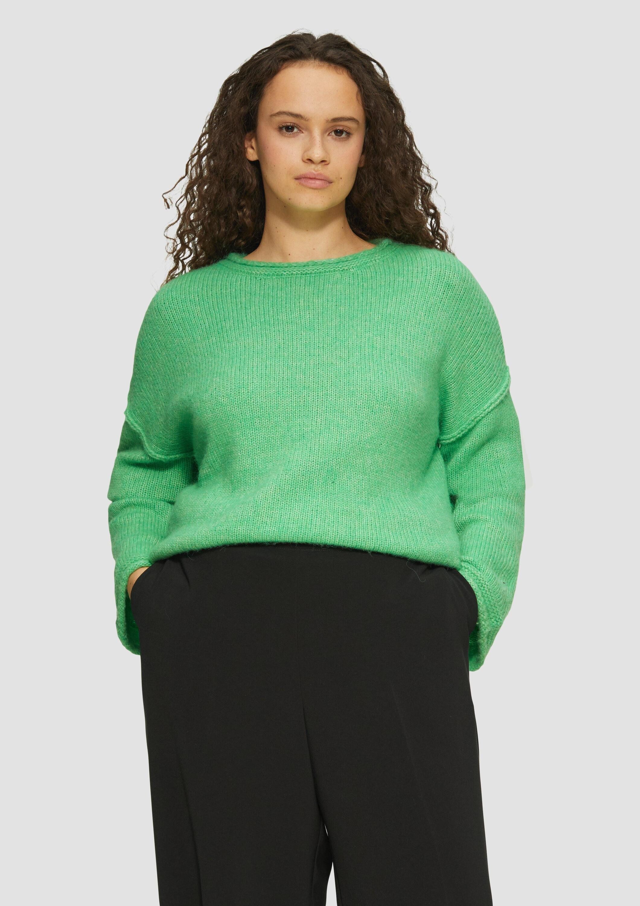 s.Oliver Longpullover Strickpullover Strickpullover mit weiten Ärmeln im Re günstig online kaufen