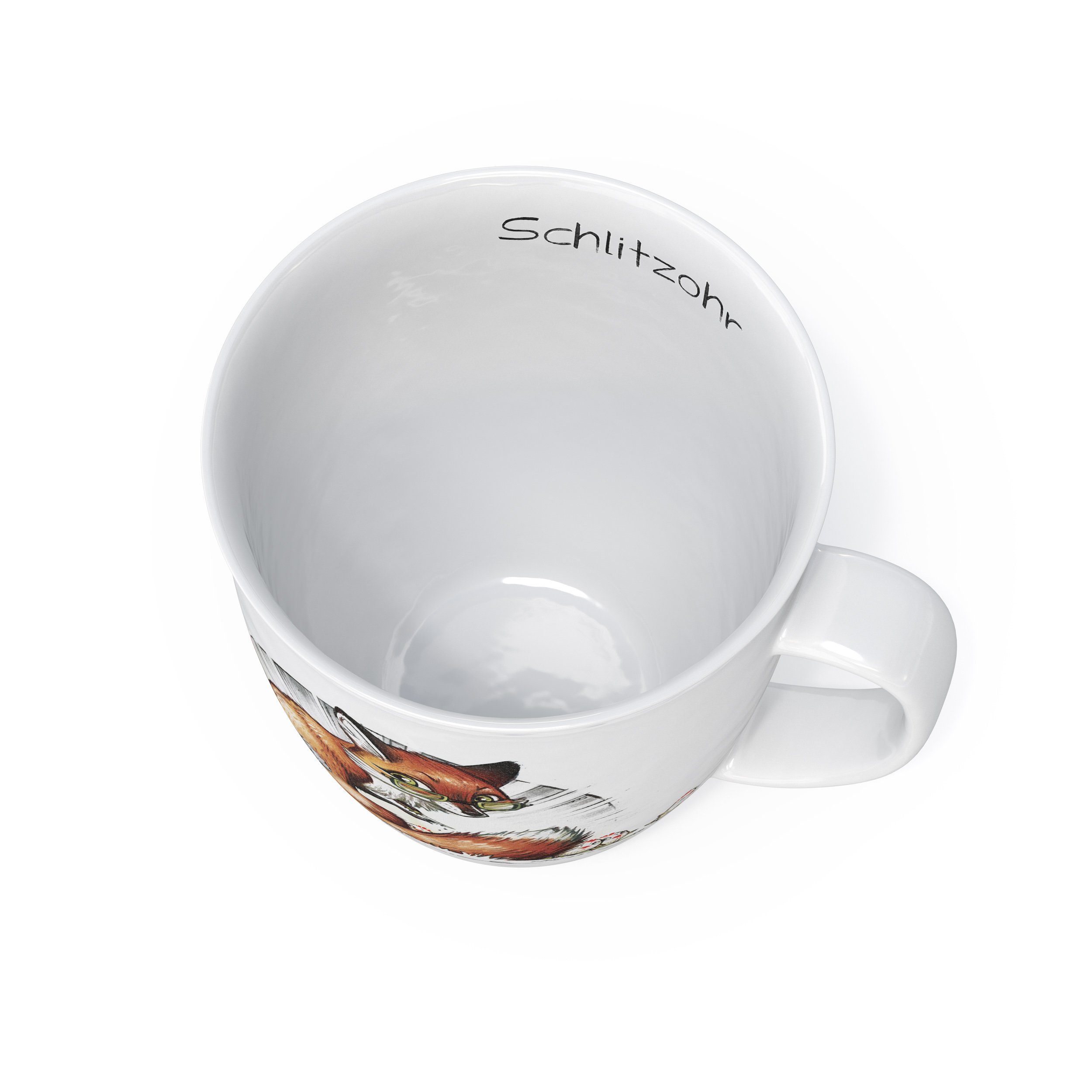 L.E.R.D.93 Becher Kaffeebecher mit Motiv, Porzellan, Fuchs Schlitzohr Teetasse Made in Germany