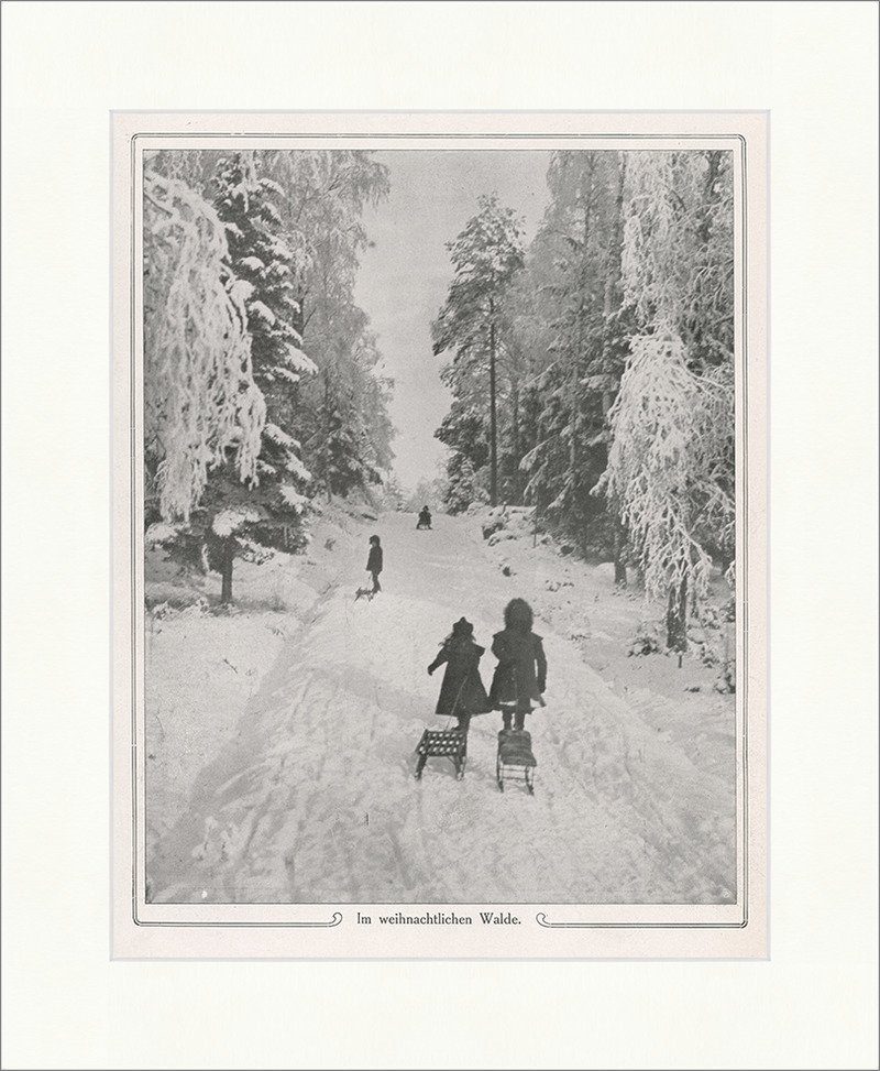 BillerAntik Kunstdruck Im weihnachtlichen Walde 1909 Winter Schlitten Schnee Sport F_Vintage, (1 St)