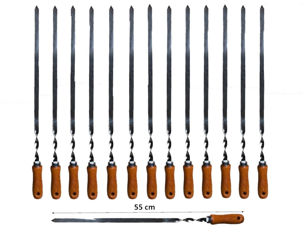 walexo Grillspieß Grillspieße Schaschlikspieße Edelstahl 550x10x2mm mit Holzgriff (14-St)