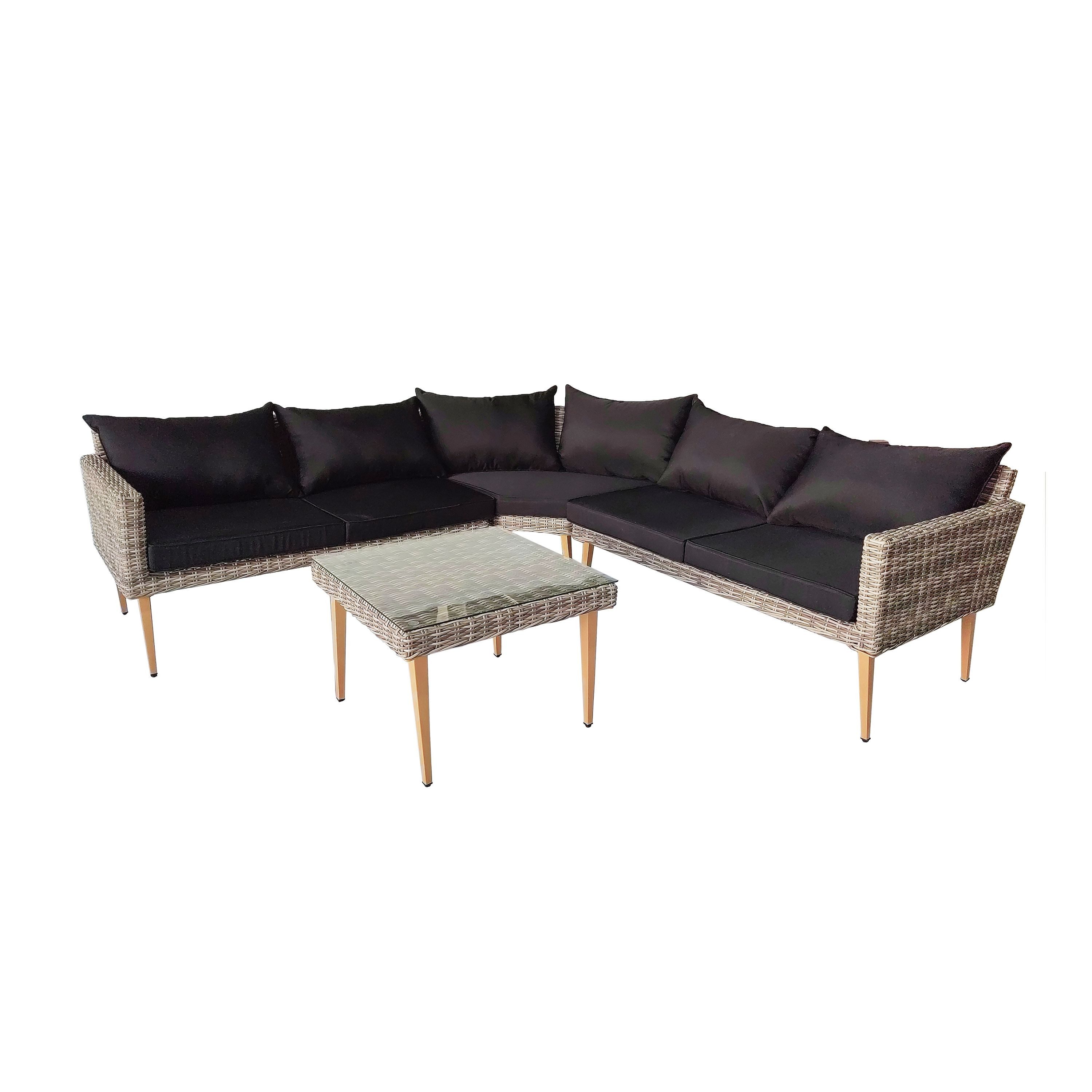 Wohnando Garten-Essgruppe Garten Ecksofa "Zac", modern, Gartenmöbel, (2-tlg), 4-Sitzer, mit Beistelltisch und Sitzkissen, stilvoll, grau schwarz